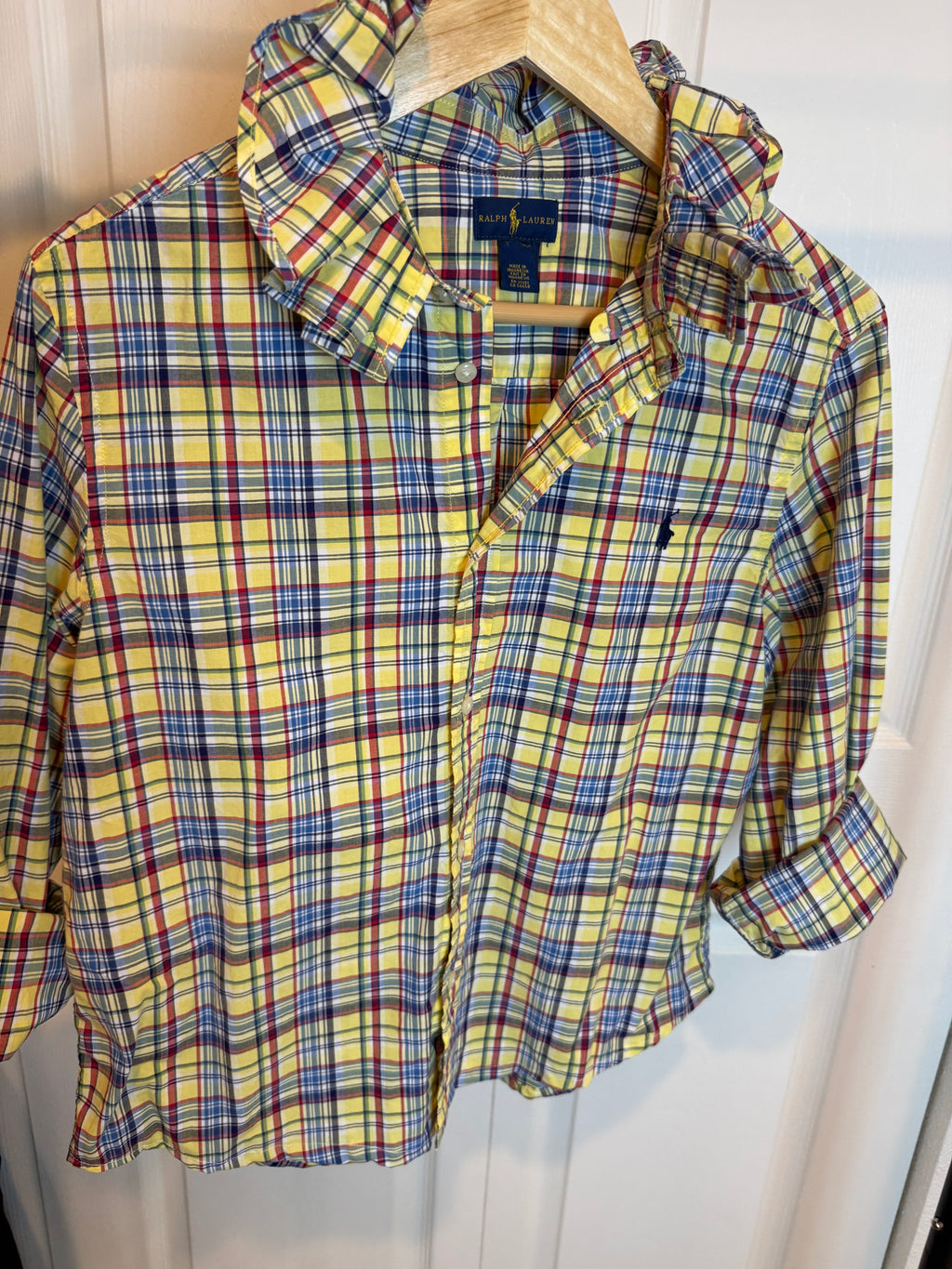 Ralph Lauren - Yellow Plaid - Long Sleeve - Ruffle Collar - Medium