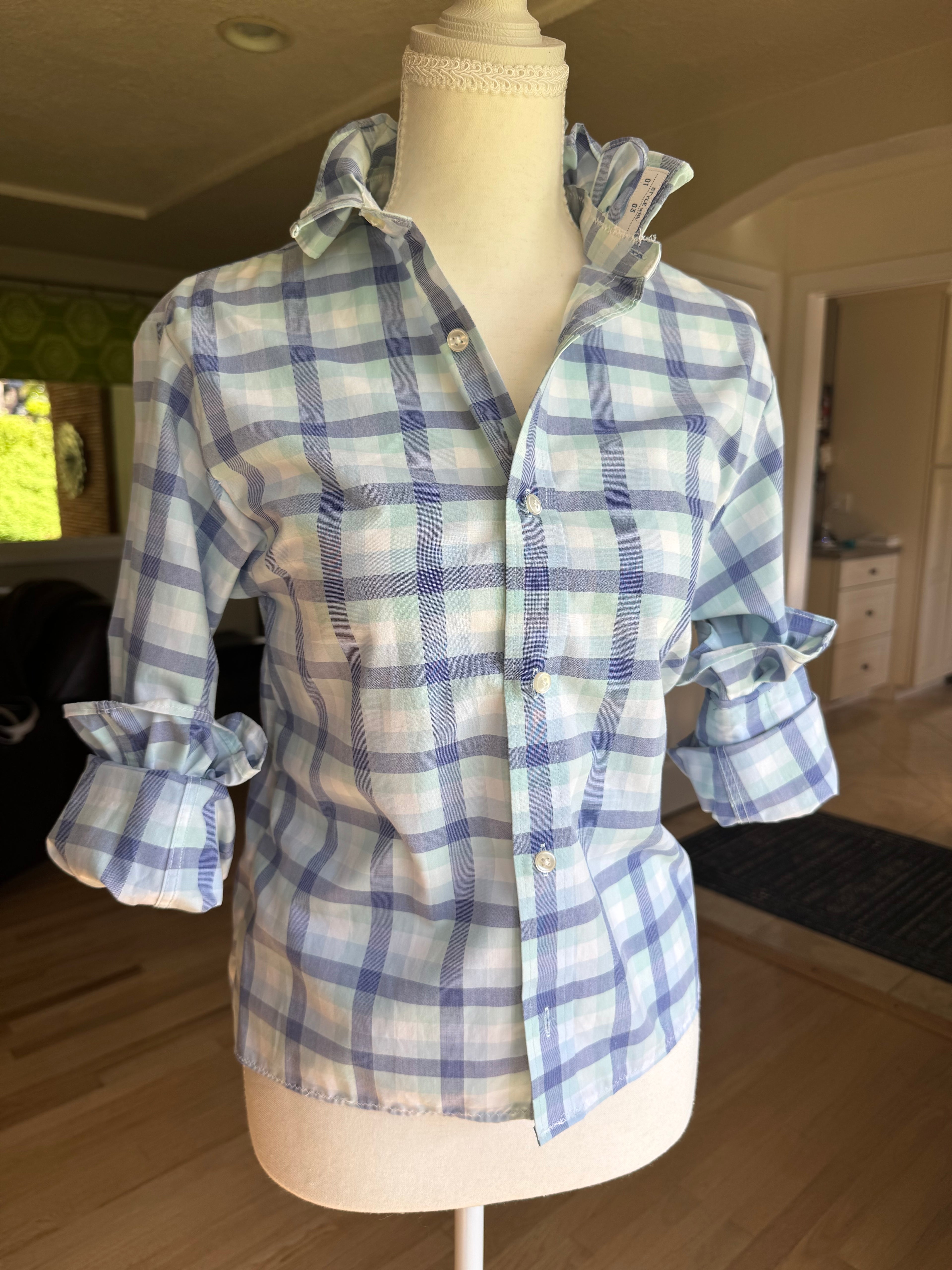 Juniper - Ryan Seacrest Men's Upcycled Ruffle Shirt with Ruffle Sleeves - blue plain - size xsmall