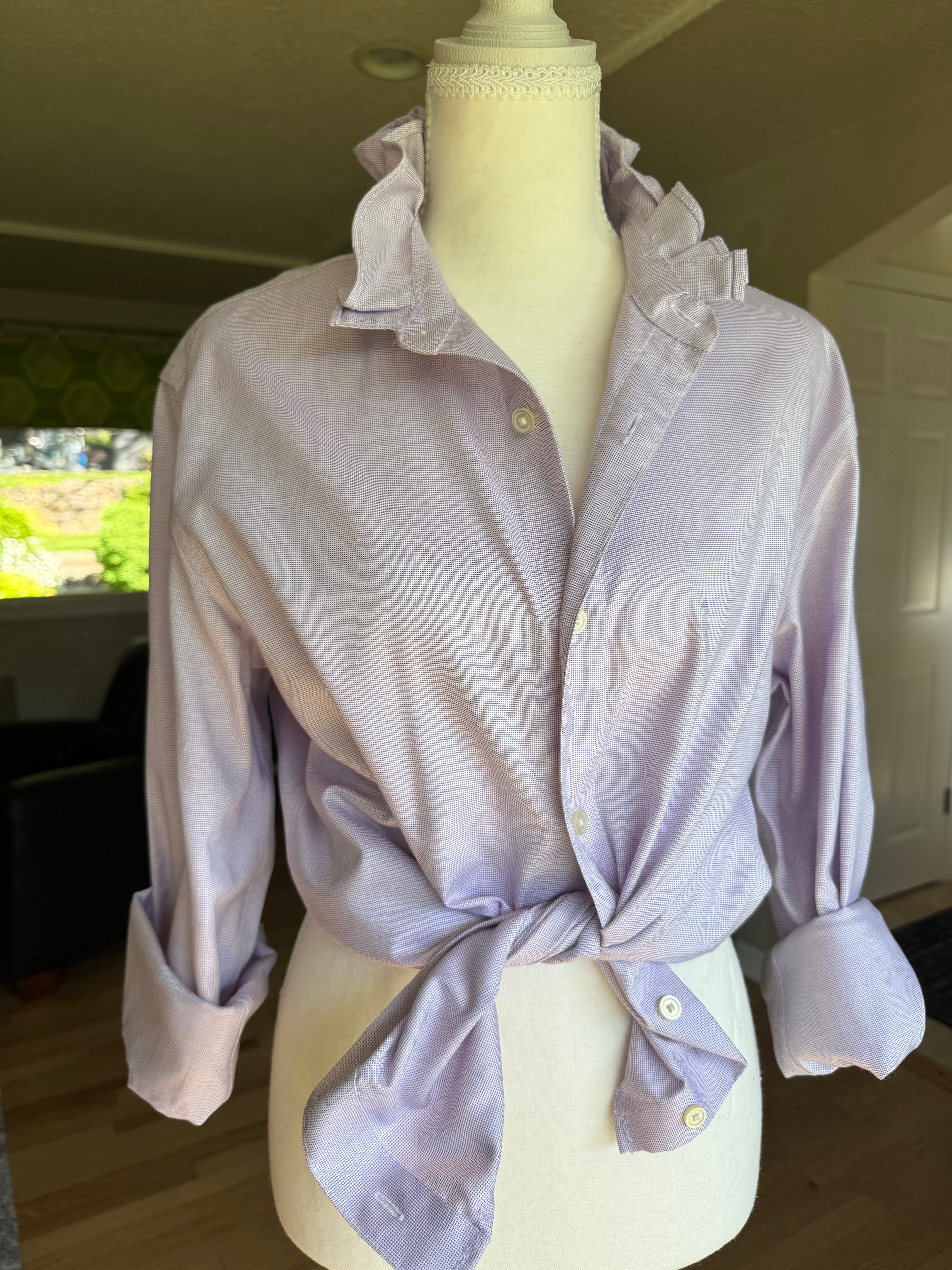 Willow - Banana Republic Mens Upcycled Ruffle Shirt - Lavender - size  Medium/Large
