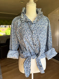 Sophia - Ben Sherman Men's Upcycled Ruffle Shirt - Blue Floral - size XL