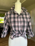 Ashton - Croft & Barrow Mens Upcycled Ruffle Shirt - Blk/Red/Cream plaid - Size Medium