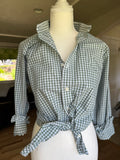 Zoey - Stafford Mens Upcycled Cropped Collar Ruffle SleeveShirt - Forest Green Checkered - Size Medium