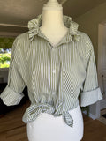 Tate - Mens Upcycled Ruffle Shirt - Olive green stripe - Size Medium