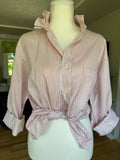 Gemma - Kirkland Upcycled Men's shirt with ruffle collar - orange stripes - Size M/L
