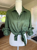 Ellory - Geoffrey Beene Upcycled Mens Ruffle Sleeve Shirt - green  - Size Medium