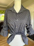 Parker - Upcycled Mens Dress Shirt Ruffle sleeves - Gray with white design size M/L