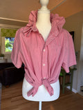 Gingham - Reworked Mens Dress shirts with ruffle Collar - Orange - Size XL