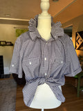 Gingham  - Reworked Mens Dress shirts with ruffle Collar - Eggplant - Size XXL