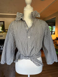 Gingham  - Reworked Mens Dress shirts with ruffle Collar - Khaki- Size Large