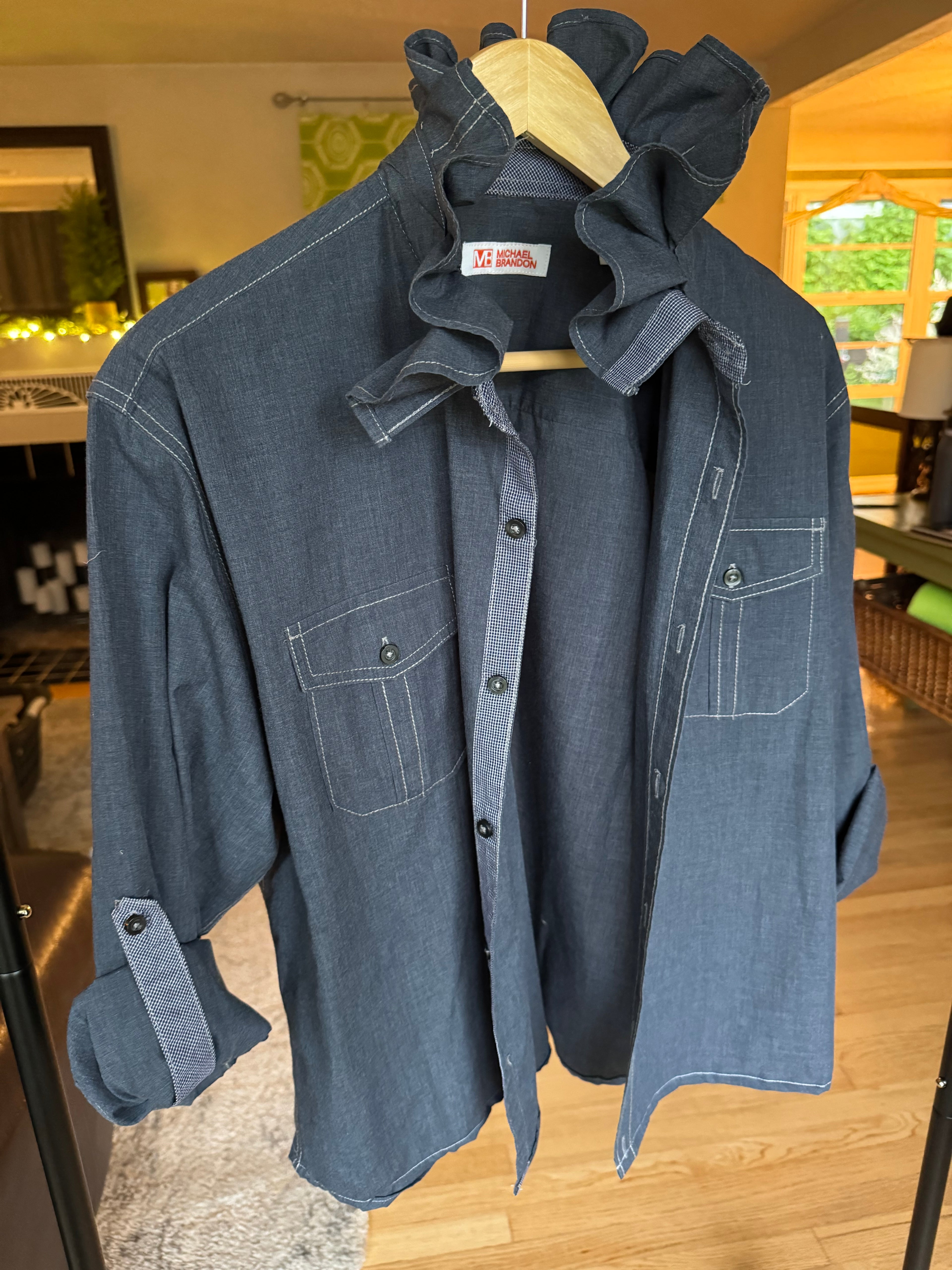 Jacket - Michael Brandon Chambray Denim Mens Size Large
