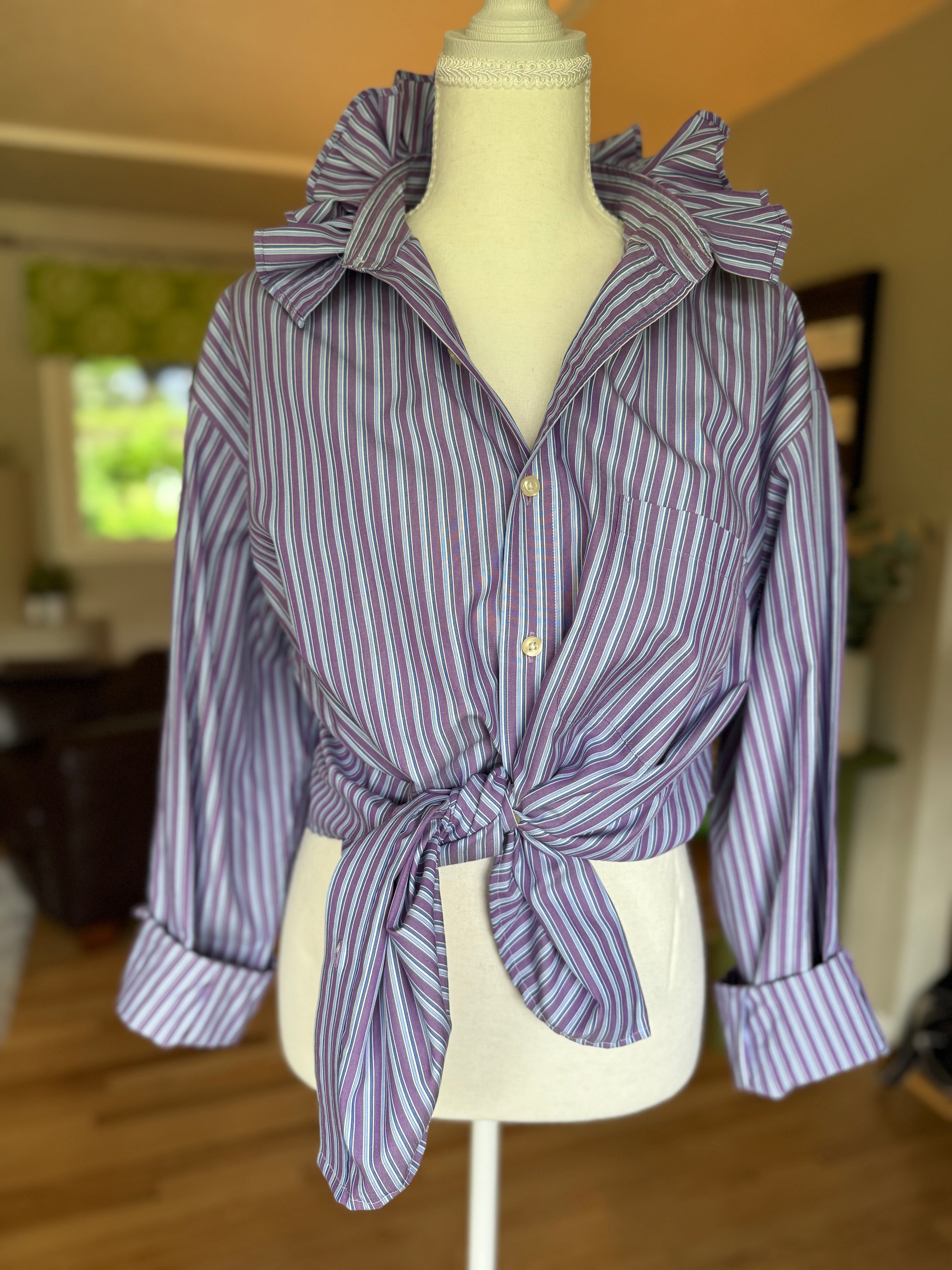 Stripes - Purple Stripes Ruffle Shirt Size Large/X Large