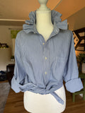 River - Brooks Brother Mens Ruffle Collar Shirt - Blue with white stripes - Small/Medium