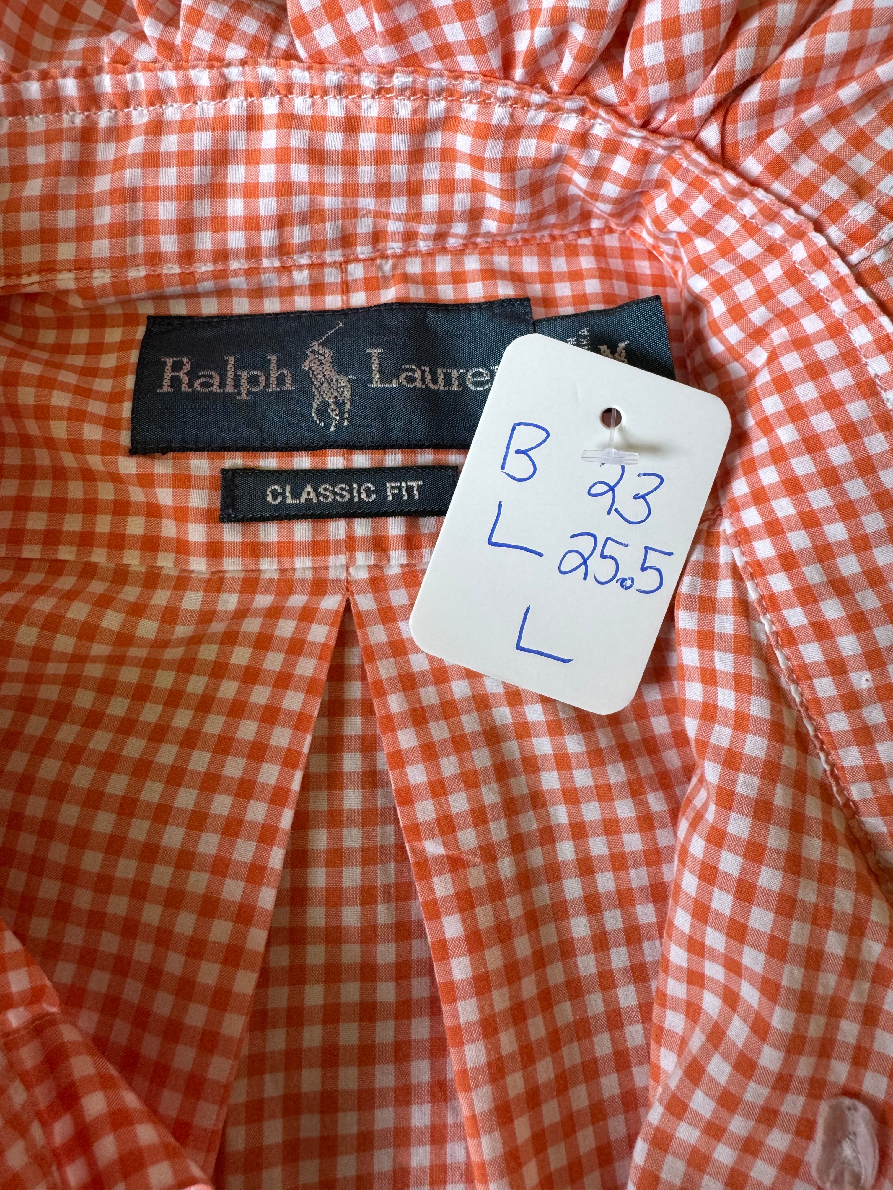 Ralph Lauren - Orange Gingham - Long  Sleeve - Ruffle Collar - Size Large