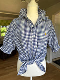 Ralph Lauren - Blue Gingham - Short  Sleeve - Ruffle Collar - Size Large/XL
