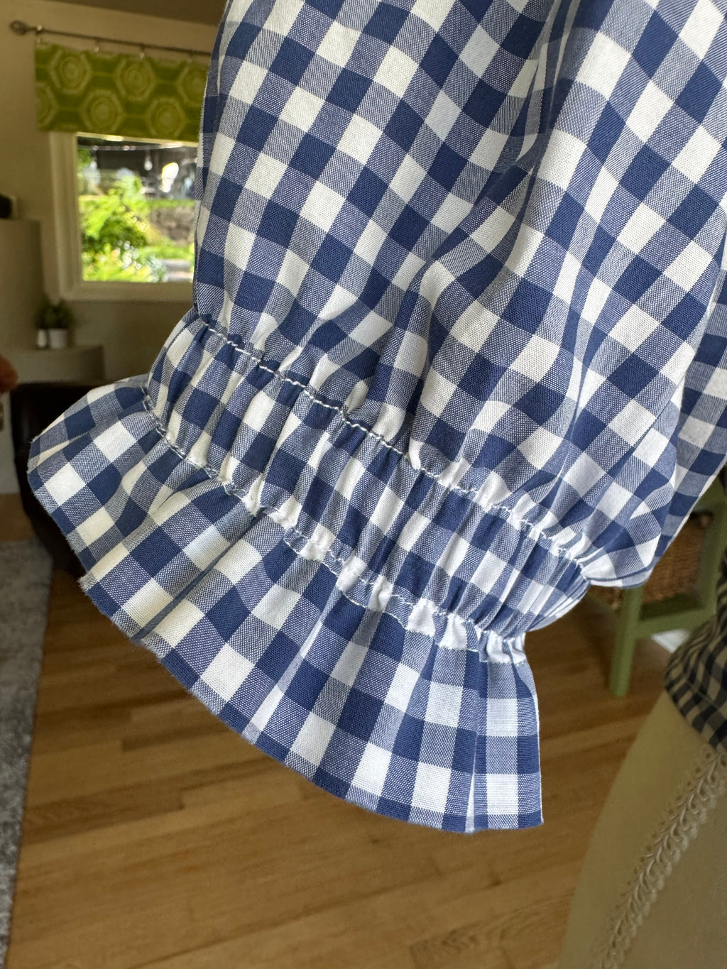 Ralph Lauren - Blue Gingham - Short  Sleeve - Ruffle Collar - Size Large/XL