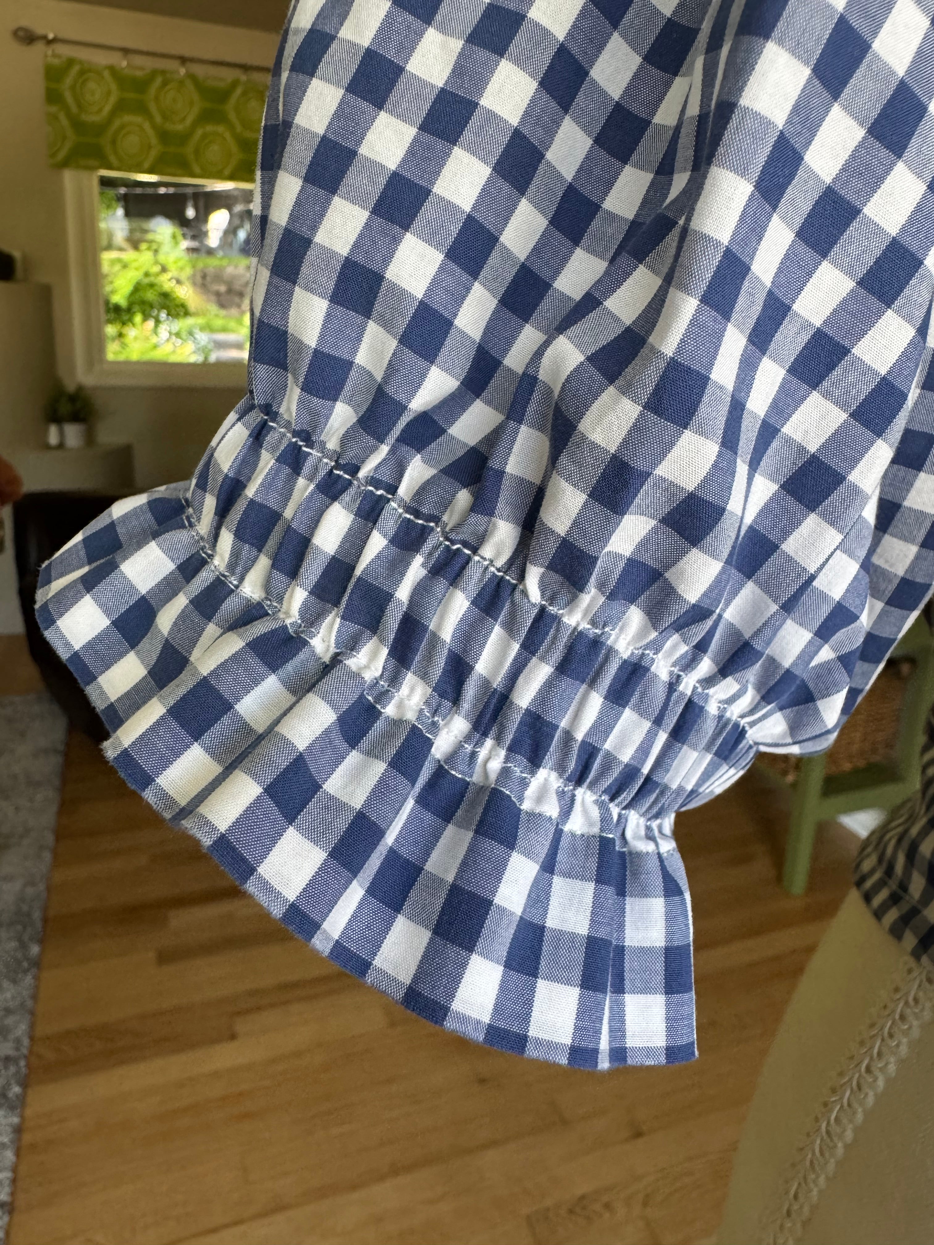 Ralph Lauren - Blue Gingham - Short  Sleeve - Ruffle Collar - Size Large/XL