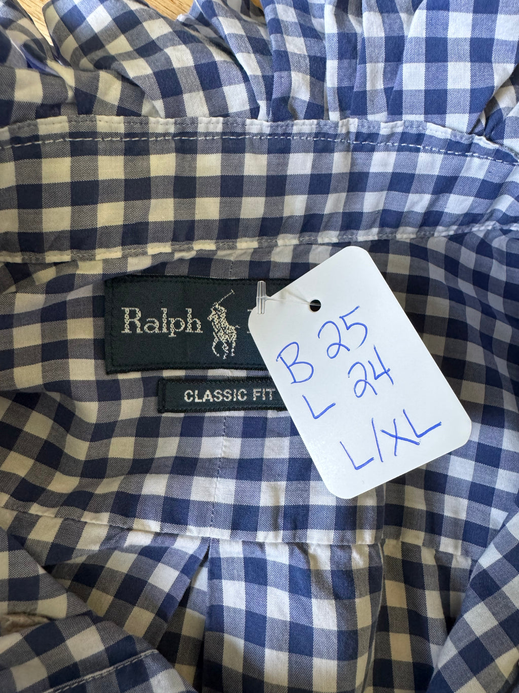 Ralph Lauren - Blue Gingham - Short  Sleeve - Ruffle Collar - Size Large/XL