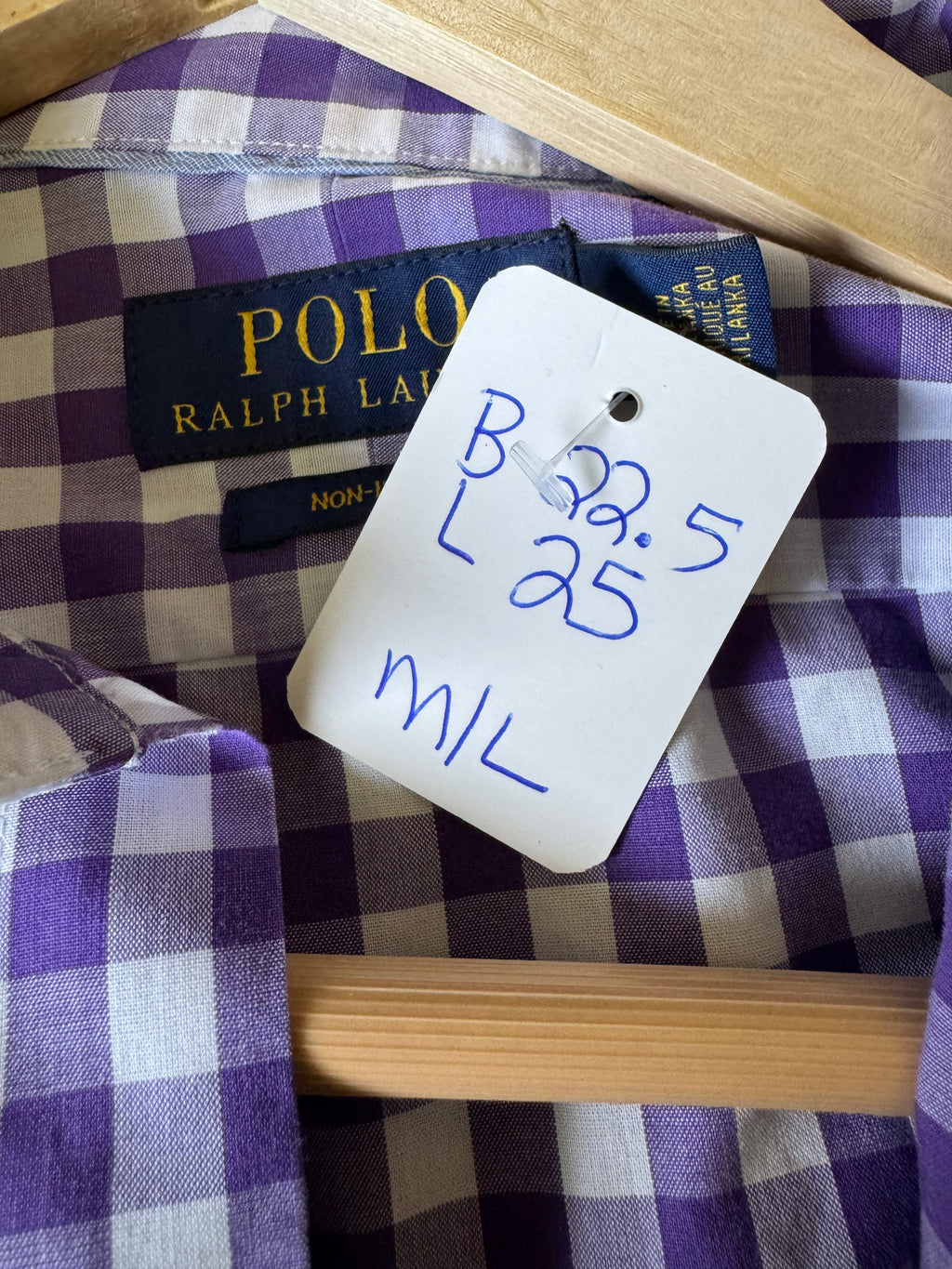Ralph Lauren - Purple Gingham - Long Sleeve - Ruffle Collar - Size Medium/Large