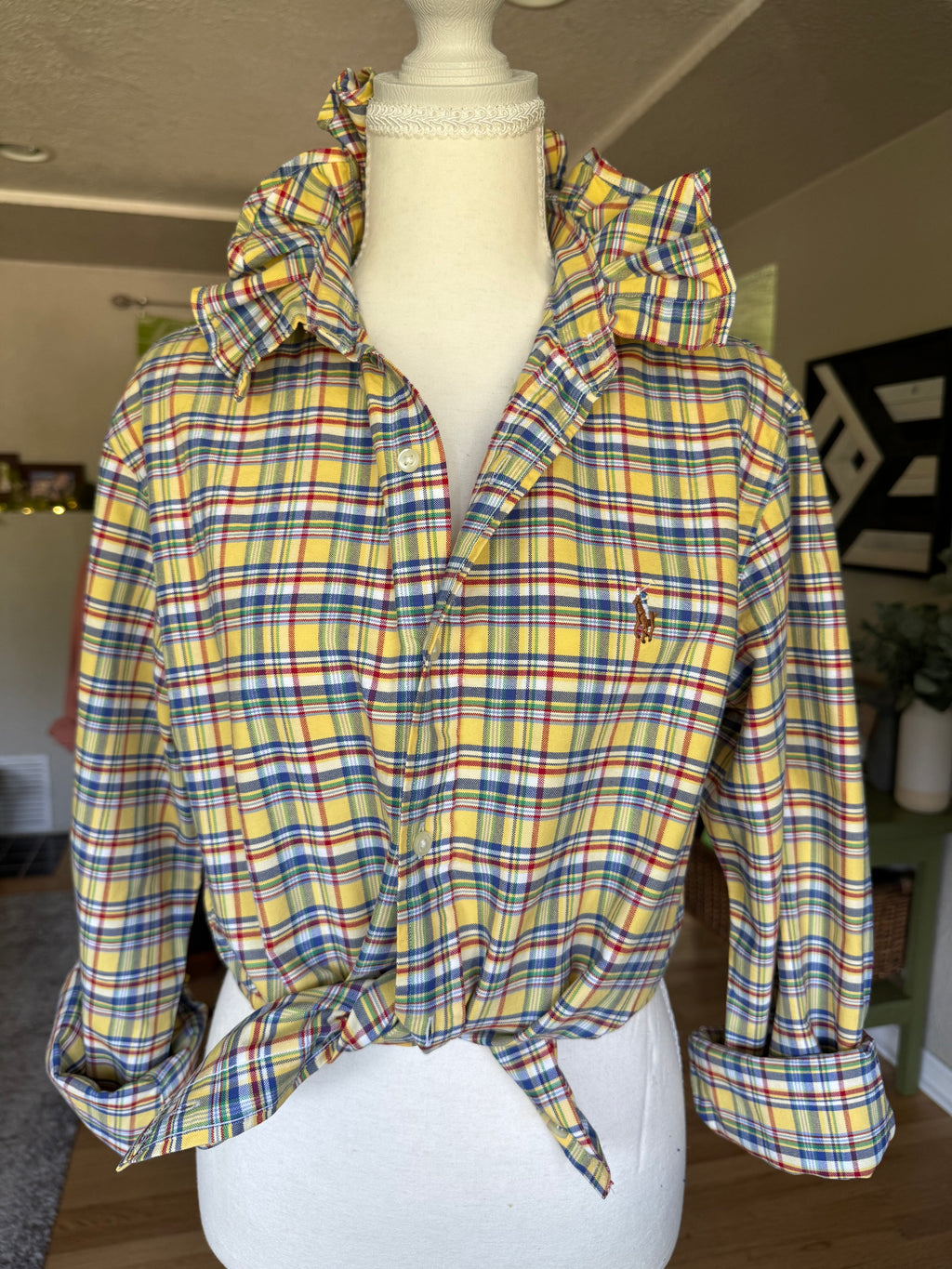 Ralph Lauren - Yellow Plaid -Long Sleeve - Ruffle Collar - Medium