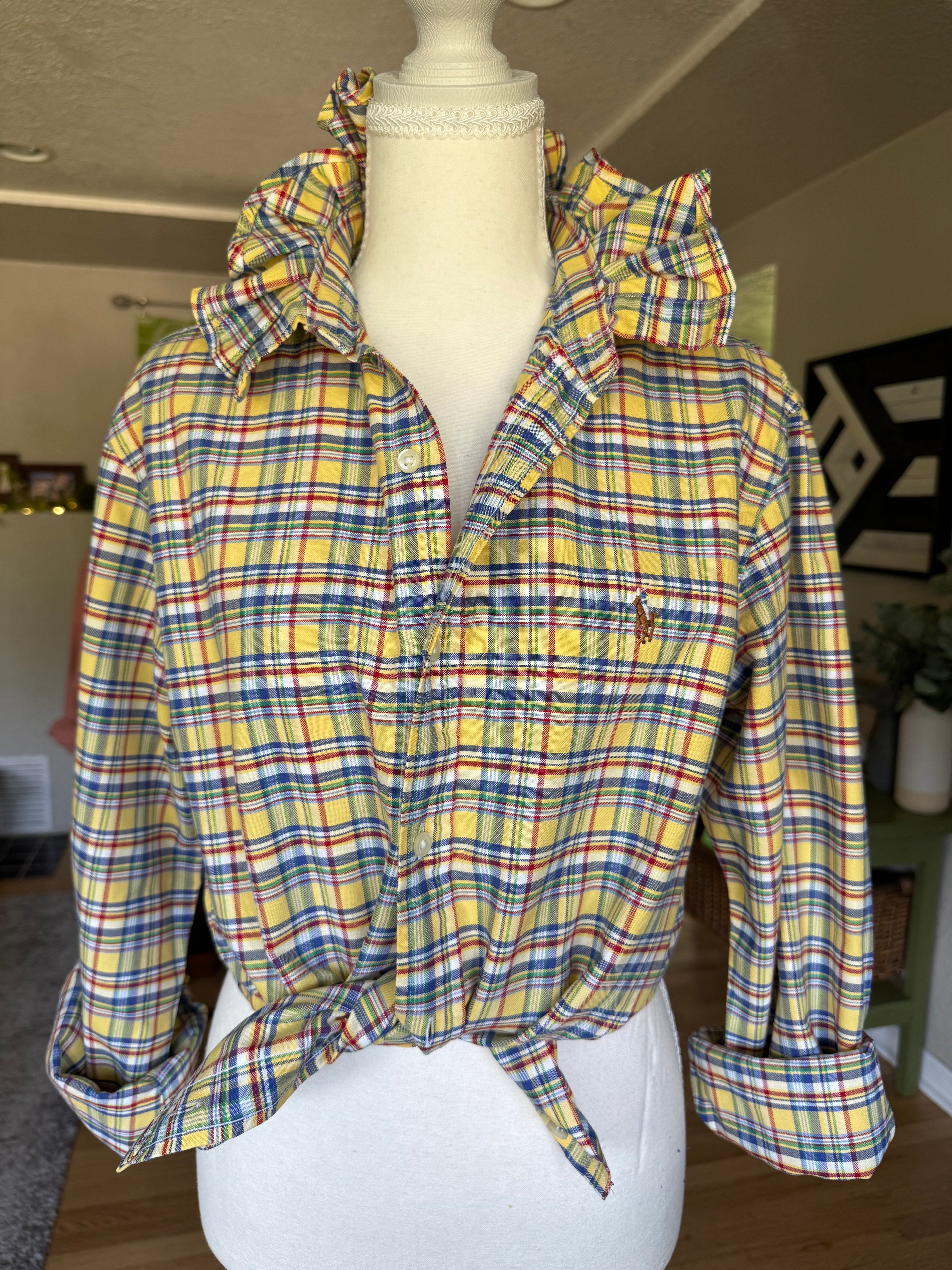 Ralph Lauren - Yellow Plaid -Long Sleeve - Ruffle Collar - Medium