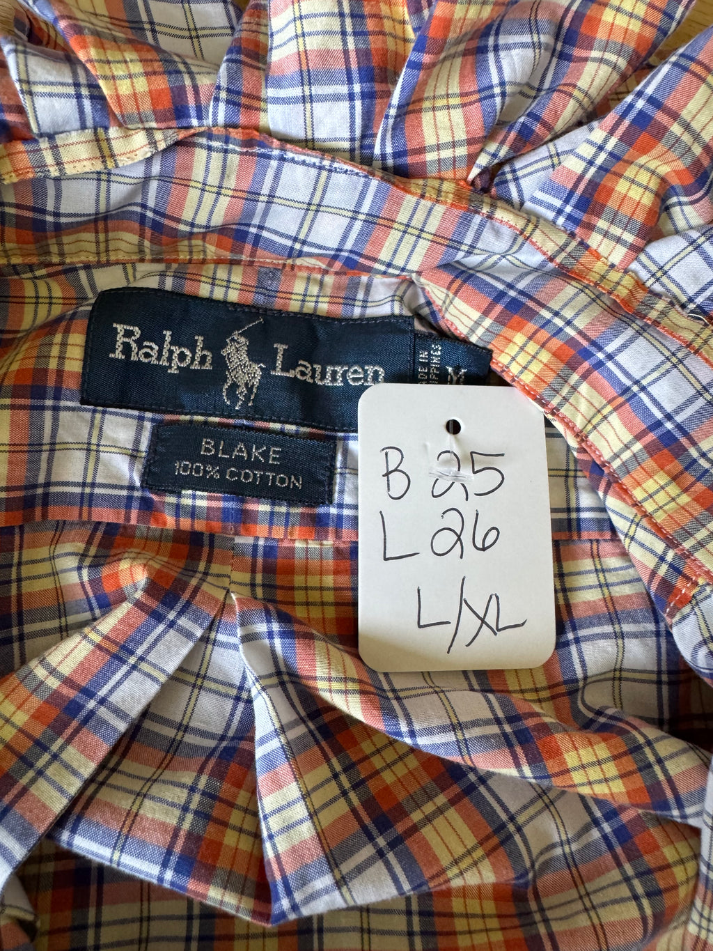 Ralph Lauren - Orange and White Plaid -Short Sleeve - Ruffle Collar - Medium