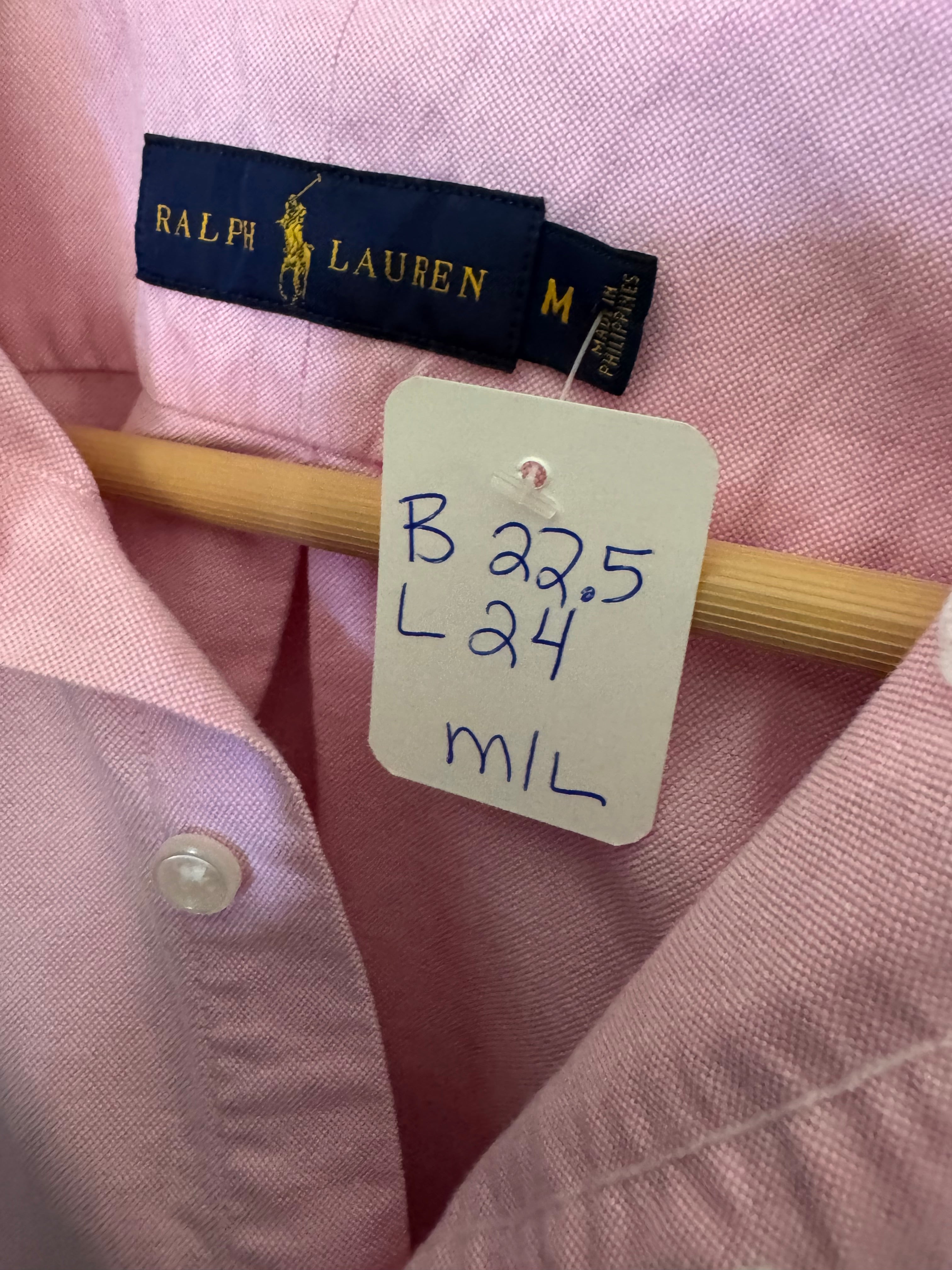 Ralph Lauren - Pink Chambray -Short Sleeve - Ruffle Collar - Size Medium/Large