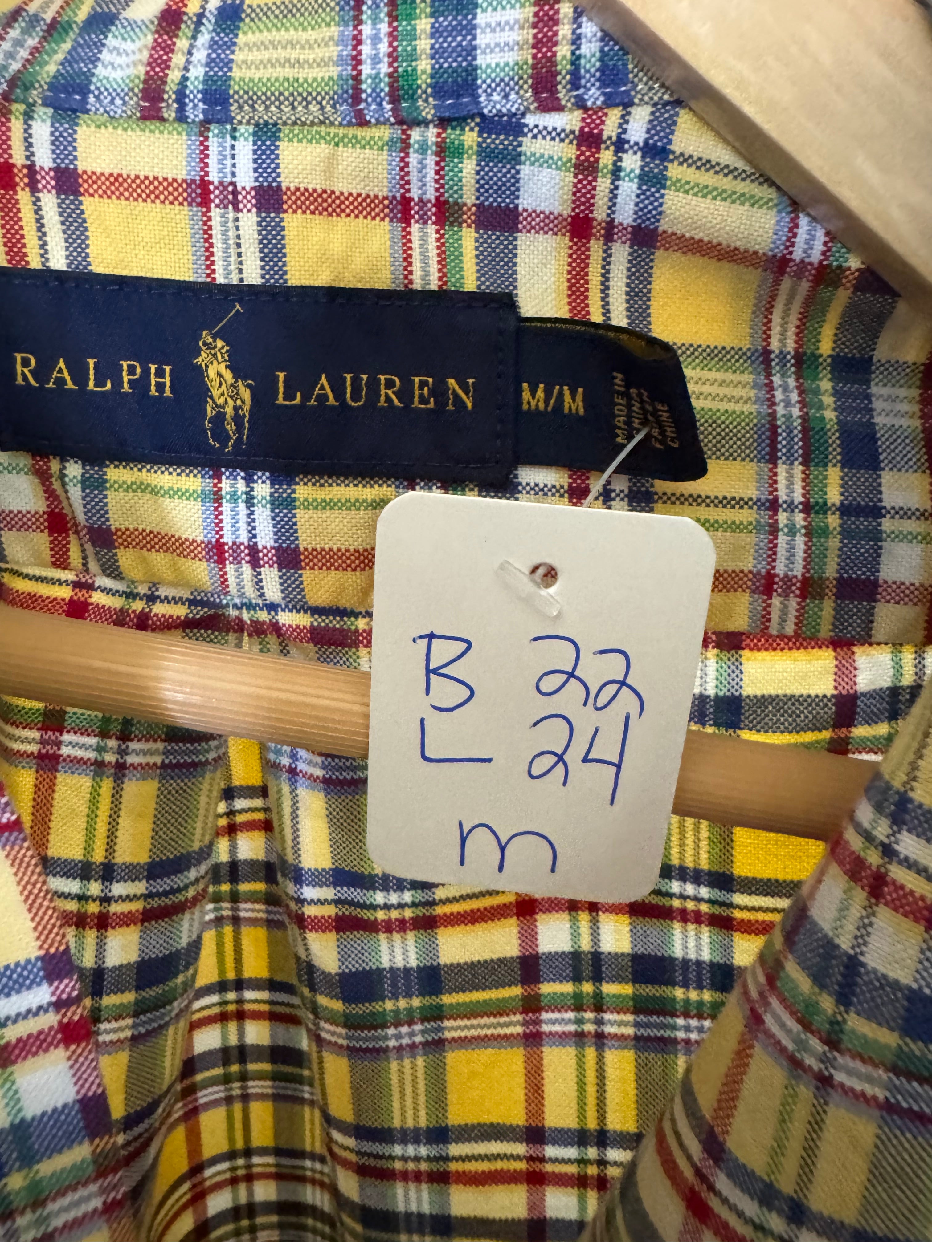 Ralph Lauren - Yellow Plaid -Long Sleeve - Ruffle Collar - Medium