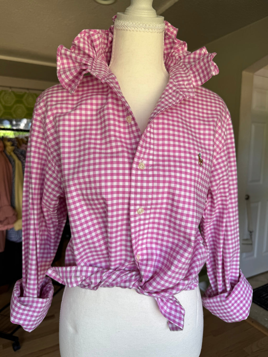 Ralph Lauren - Pink Gingham - Long Sleeve - Ruffle Collar - Small/Medium