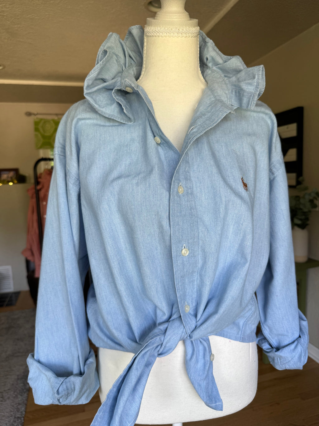 Ralph Lauren - Denim Chambray -Long Sleeve - Ruffle Collar - XXL