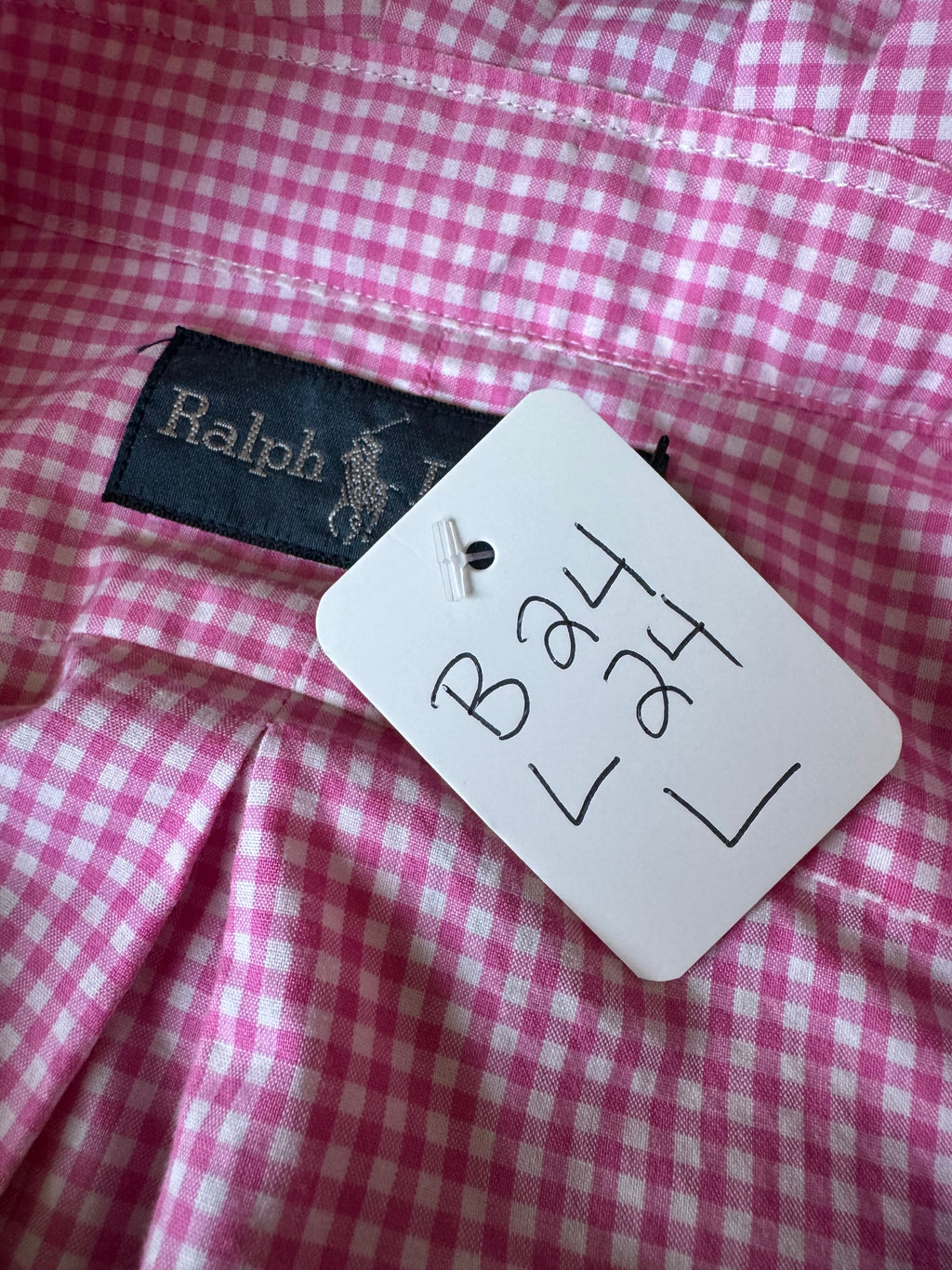 Ralph Lauren - Pink Gingham - Long Sleeve - Ruffle Collar - Large