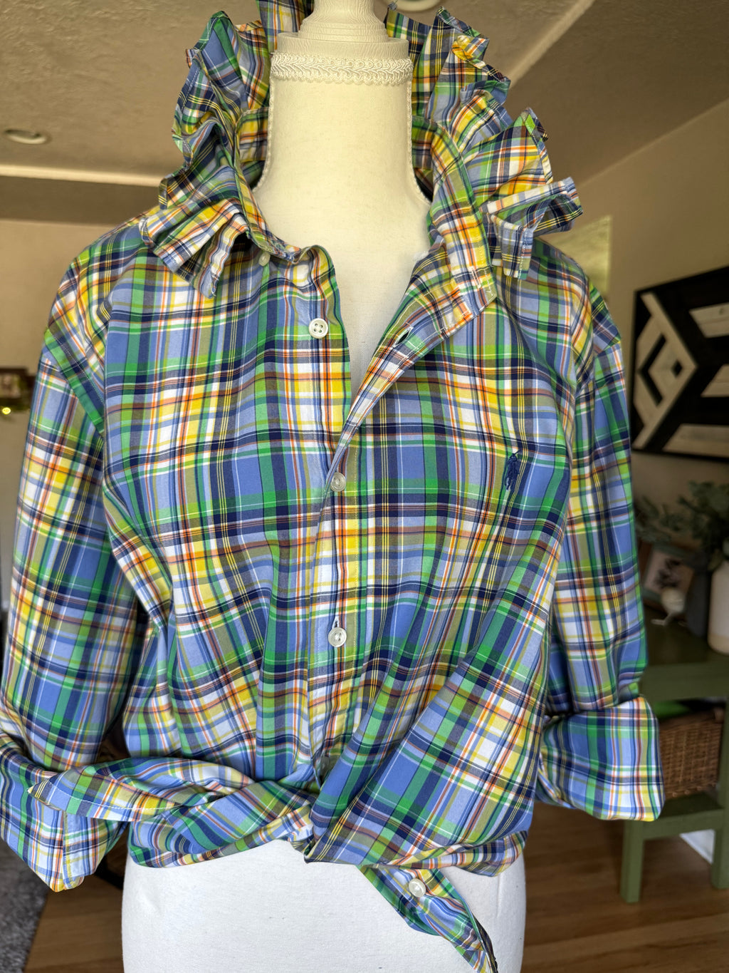 Ralph Lauren - Yellow Plaid - Long Sleeve - Ruffle Collar - XL