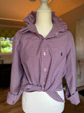 Ralph Lauren - Red and Blue gingham - Long Sleeve - Ruffle Collar - M/Large