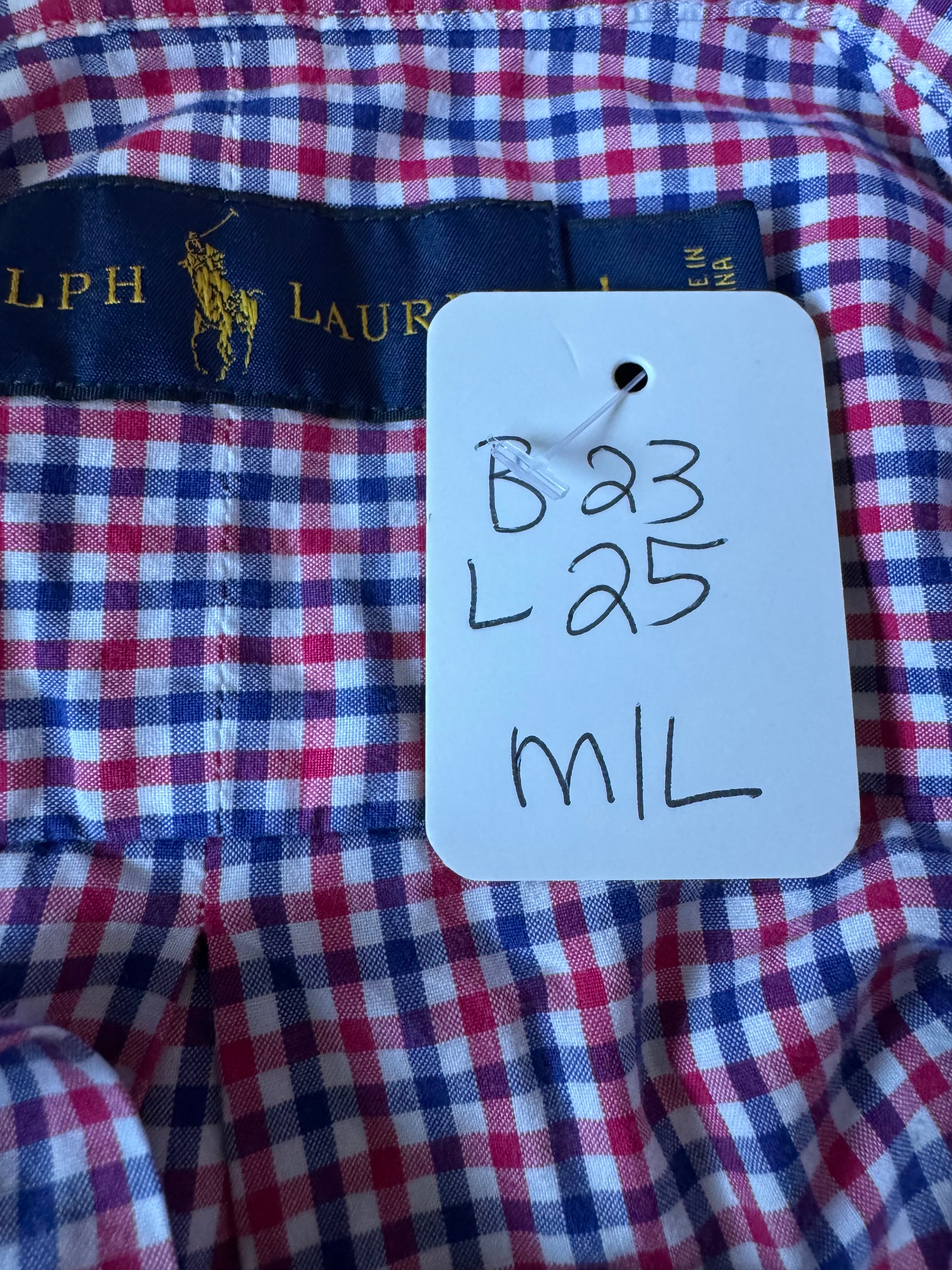 Ralph Lauren - Red and Blue gingham - Long Sleeve - Ruffle Collar - M/Large