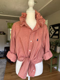 Ralph Lauren - Orange Plaid - Long  Sleeve - Ruffle Collar - Size XXL