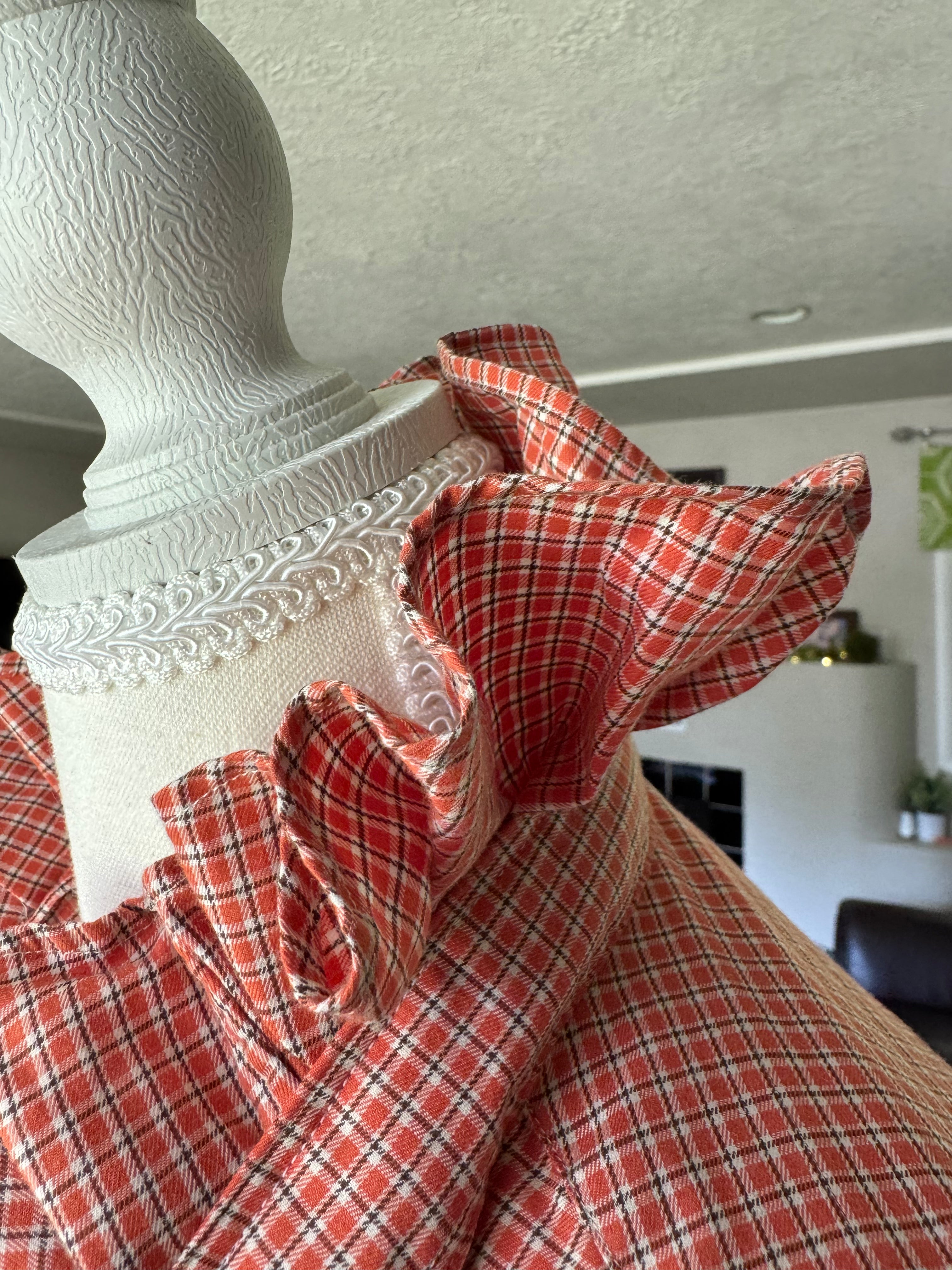 Ralph Lauren - Orange Plaid - Long  Sleeve - Ruffle Collar - Size XXL