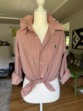 Ralph Lauren - Orange Plaid Flannel -Long Sleeve - Ruffle Collar - Large
