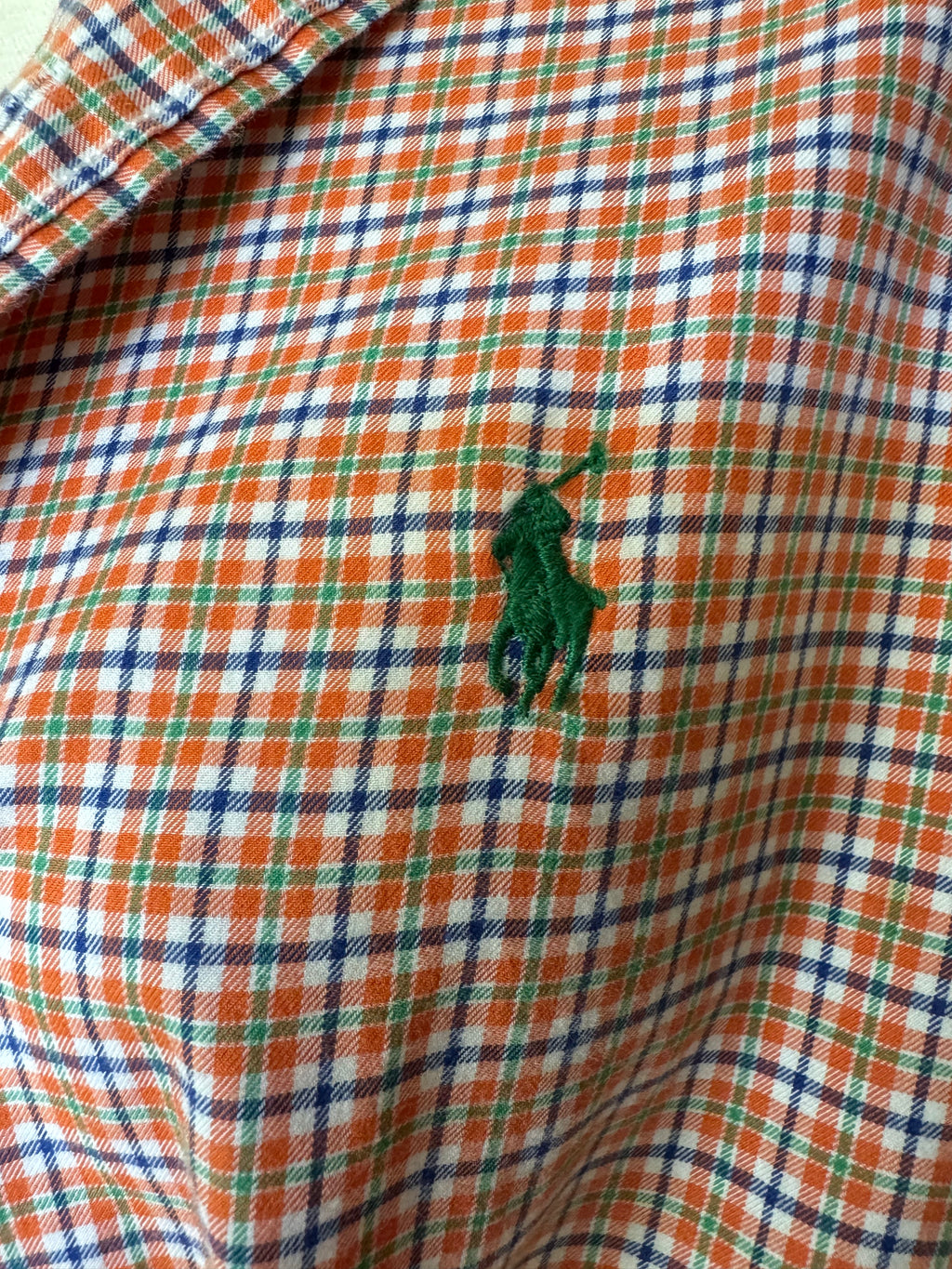 Ralph Lauren - Orange Plaid Flannel -Long Sleeve - Ruffle Collar - Large