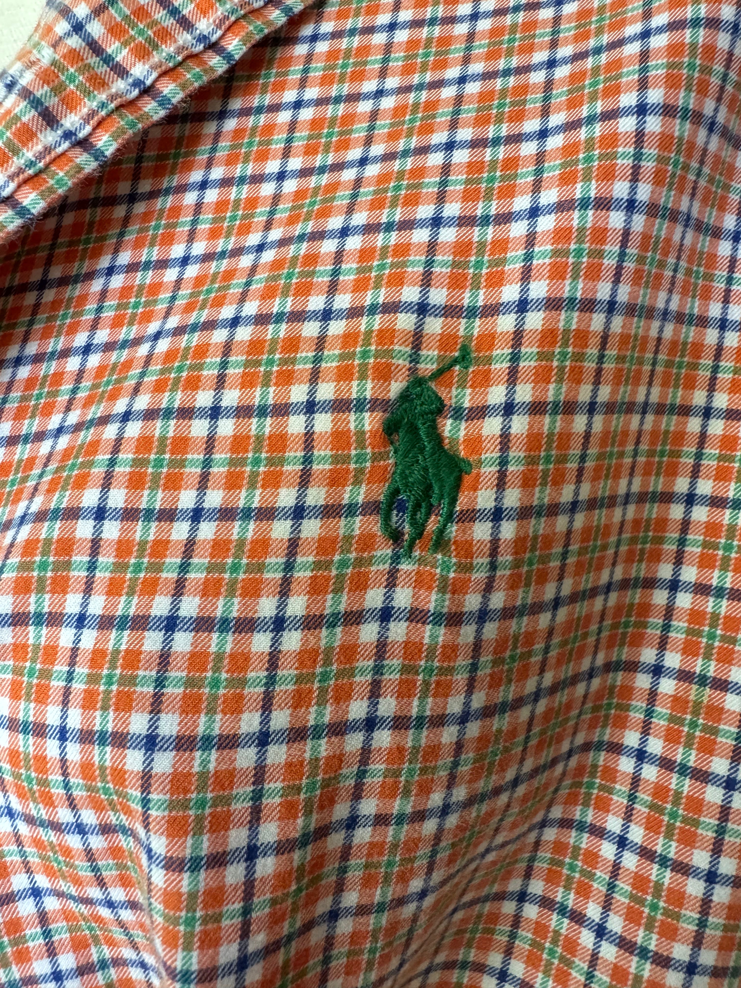 Ralph Lauren - Orange Plaid Flannel -Long Sleeve - Ruffle Collar - Large