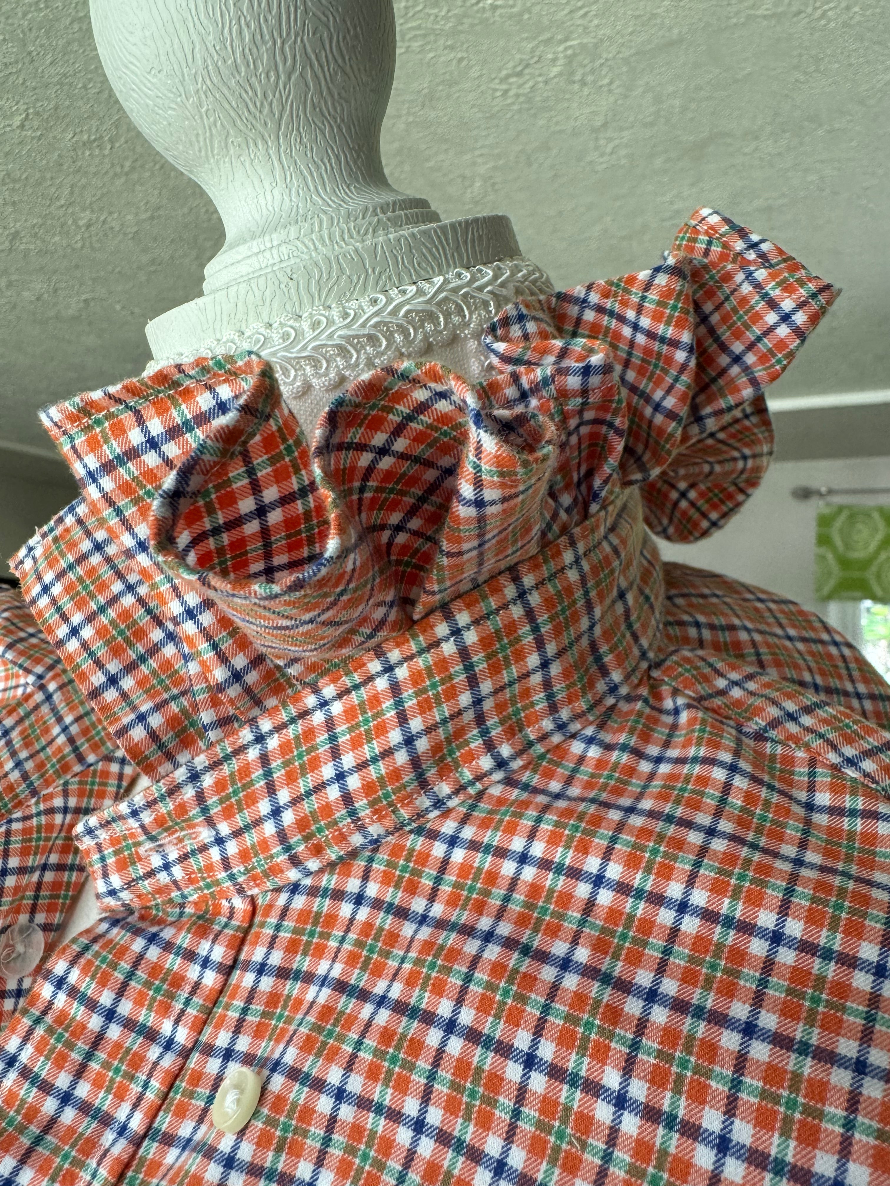 Ralph Lauren - Orange Plaid Flannel -Long Sleeve - Ruffle Collar - Large