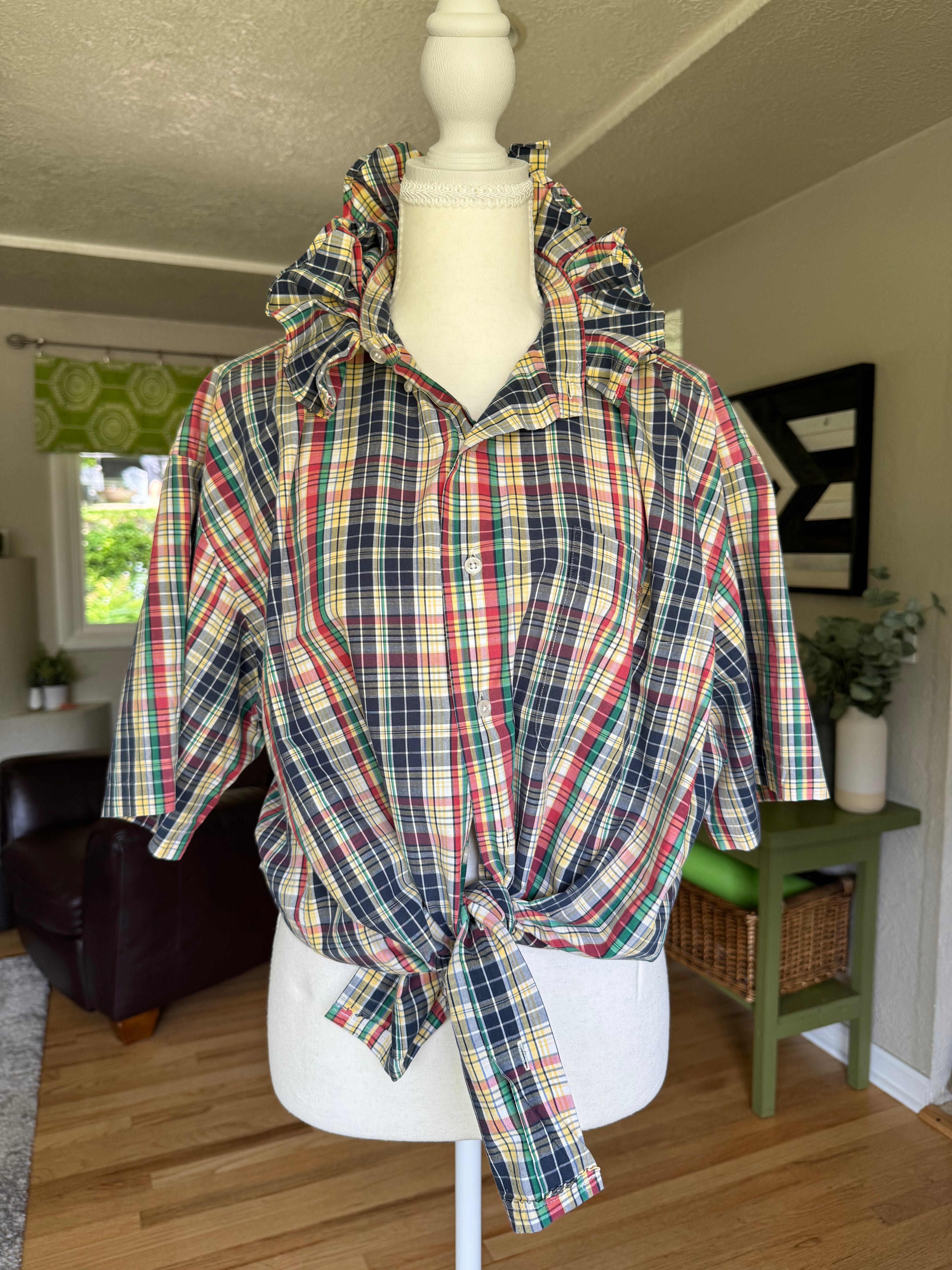 Ralph Lauren - Yellow Plaid - Short Sleeve - Ruffle Collar - XL