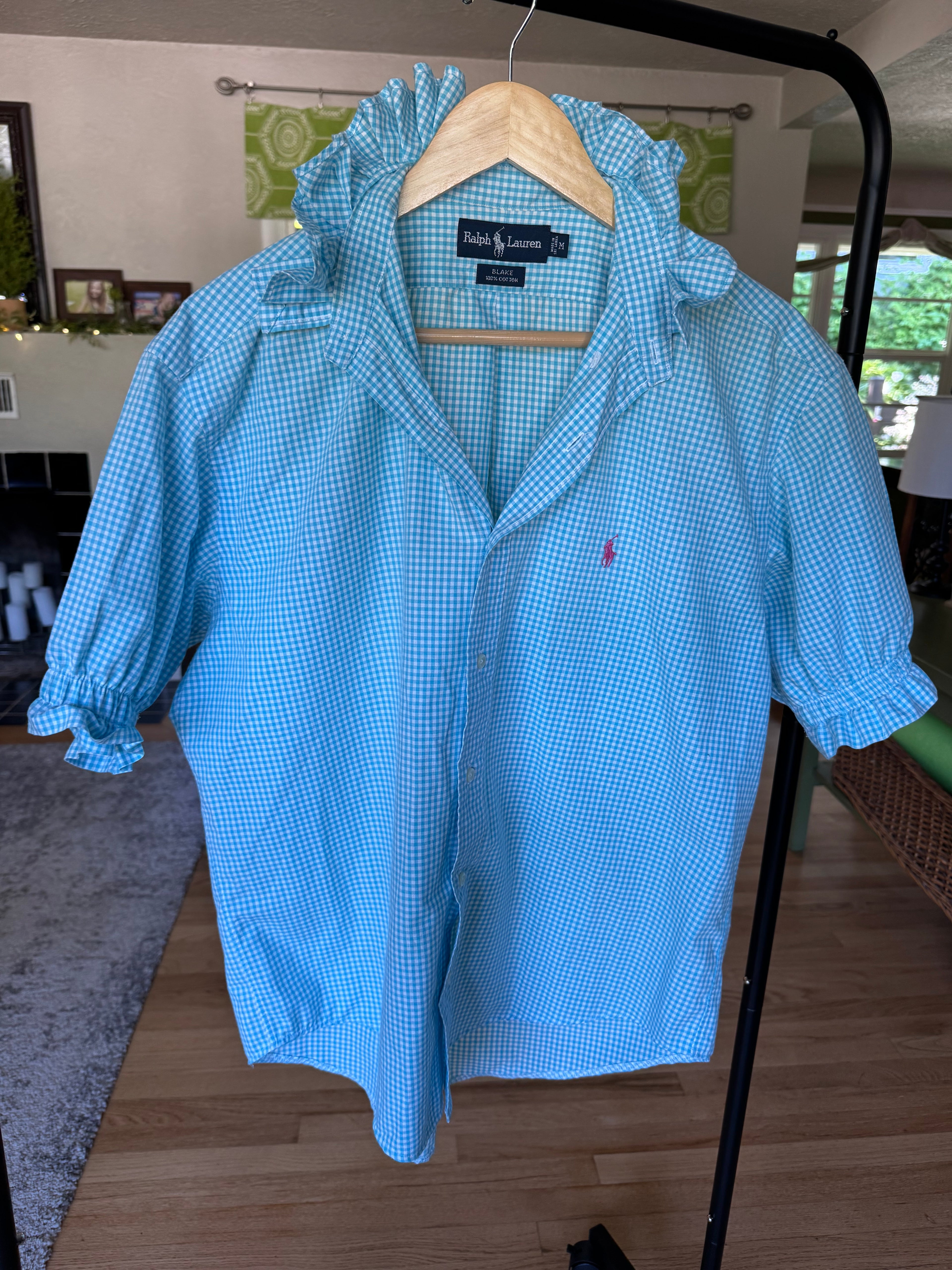 Ralph Lauren - Blue Gingham - Short Gathered Sleeve - Size XL