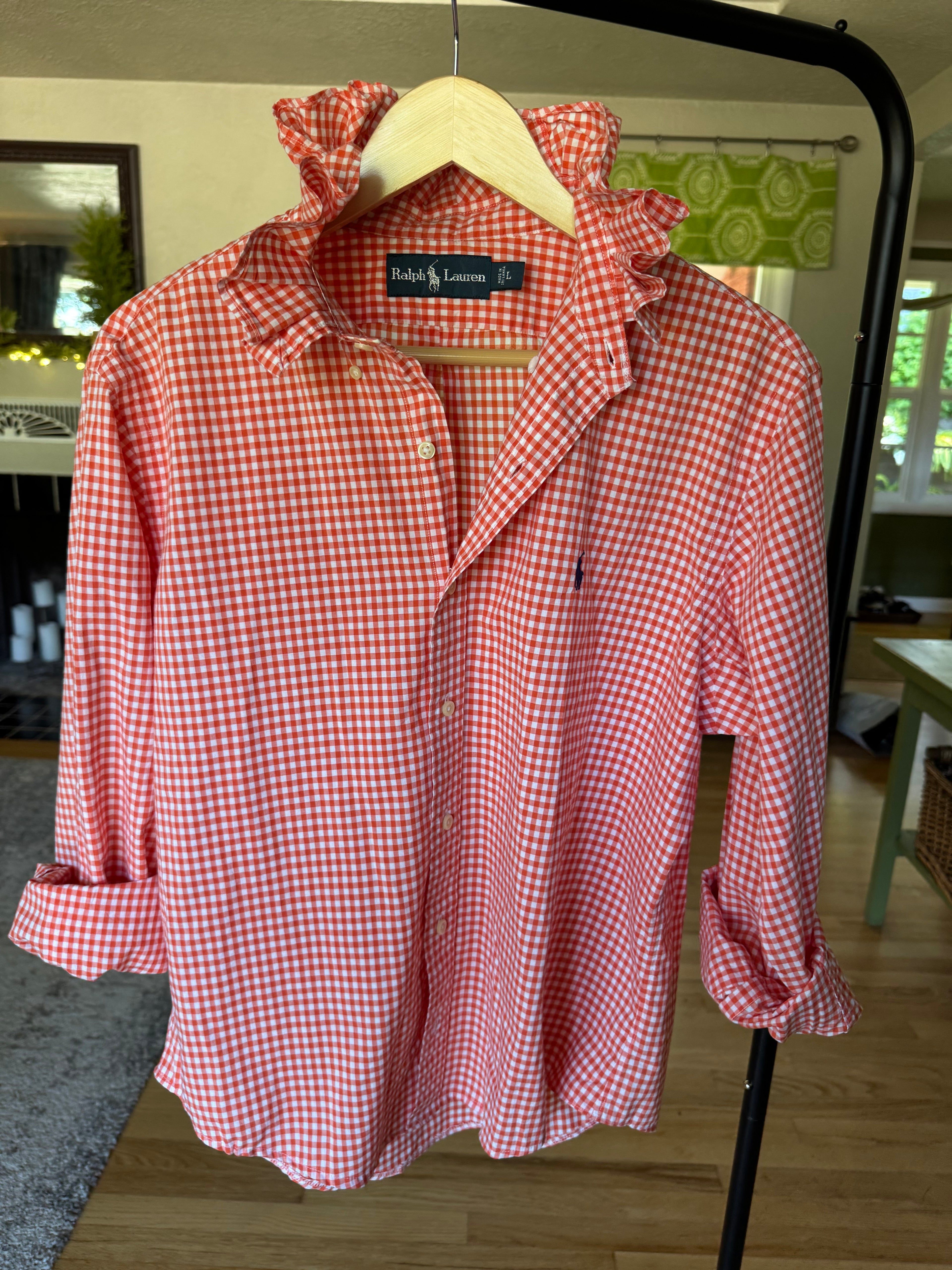 Ralph Lauren - Orange Gingham - Long Sleeve - Size Large