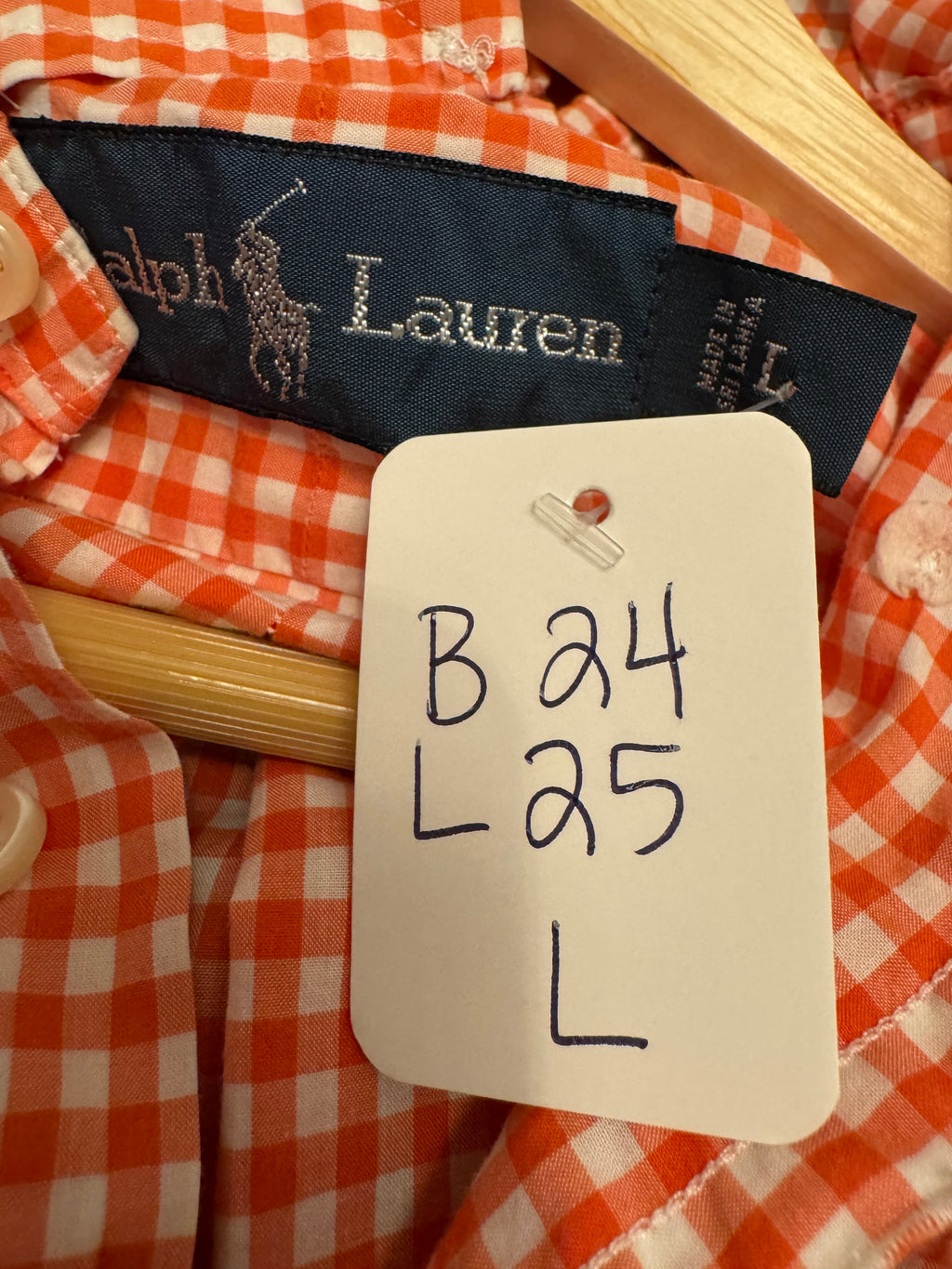 Ralph Lauren - Orange Gingham - Long Sleeve - Size Large