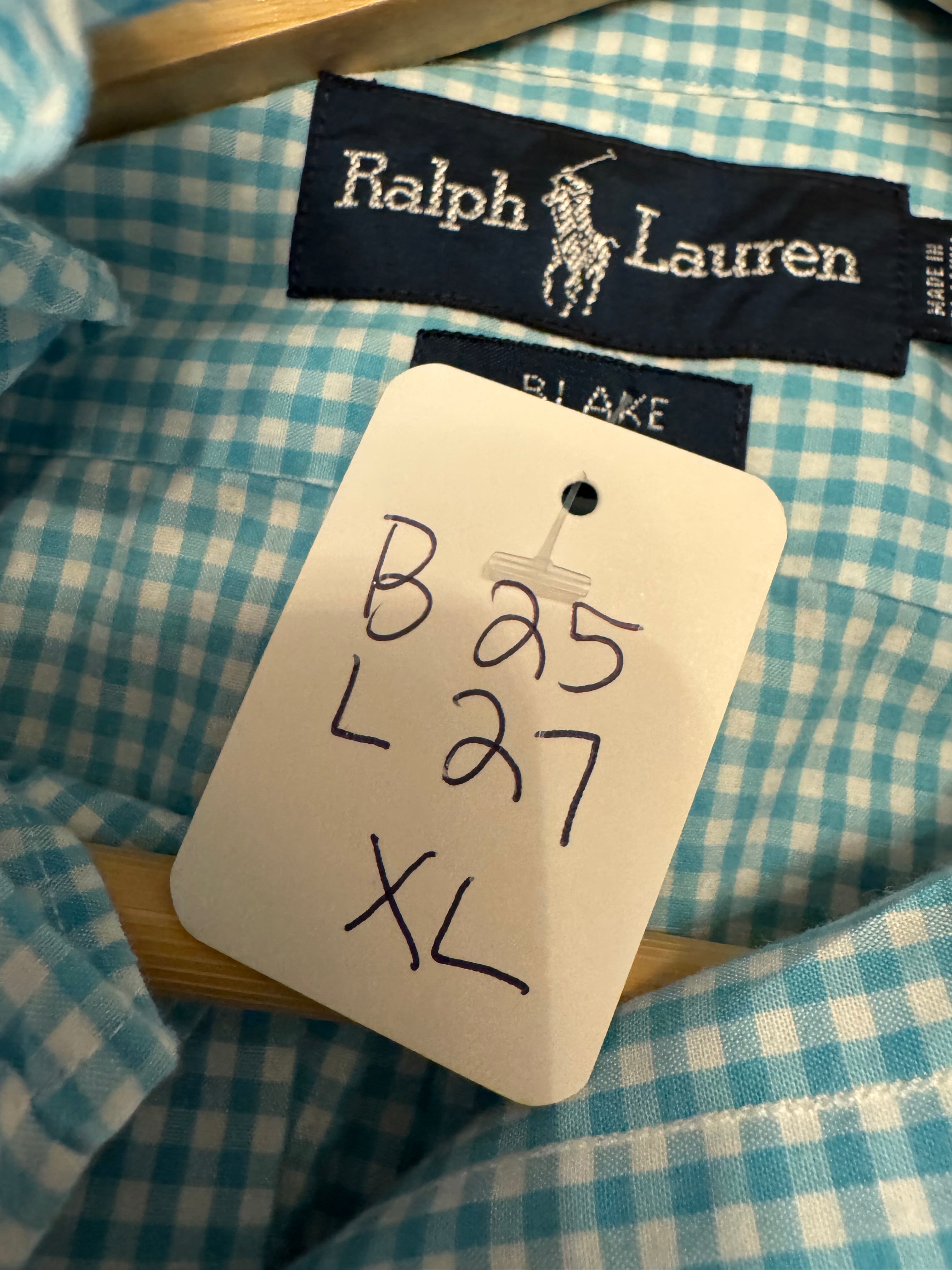 Ralph Lauren - Blue Gingham - Short Gathered Sleeve - Size XL