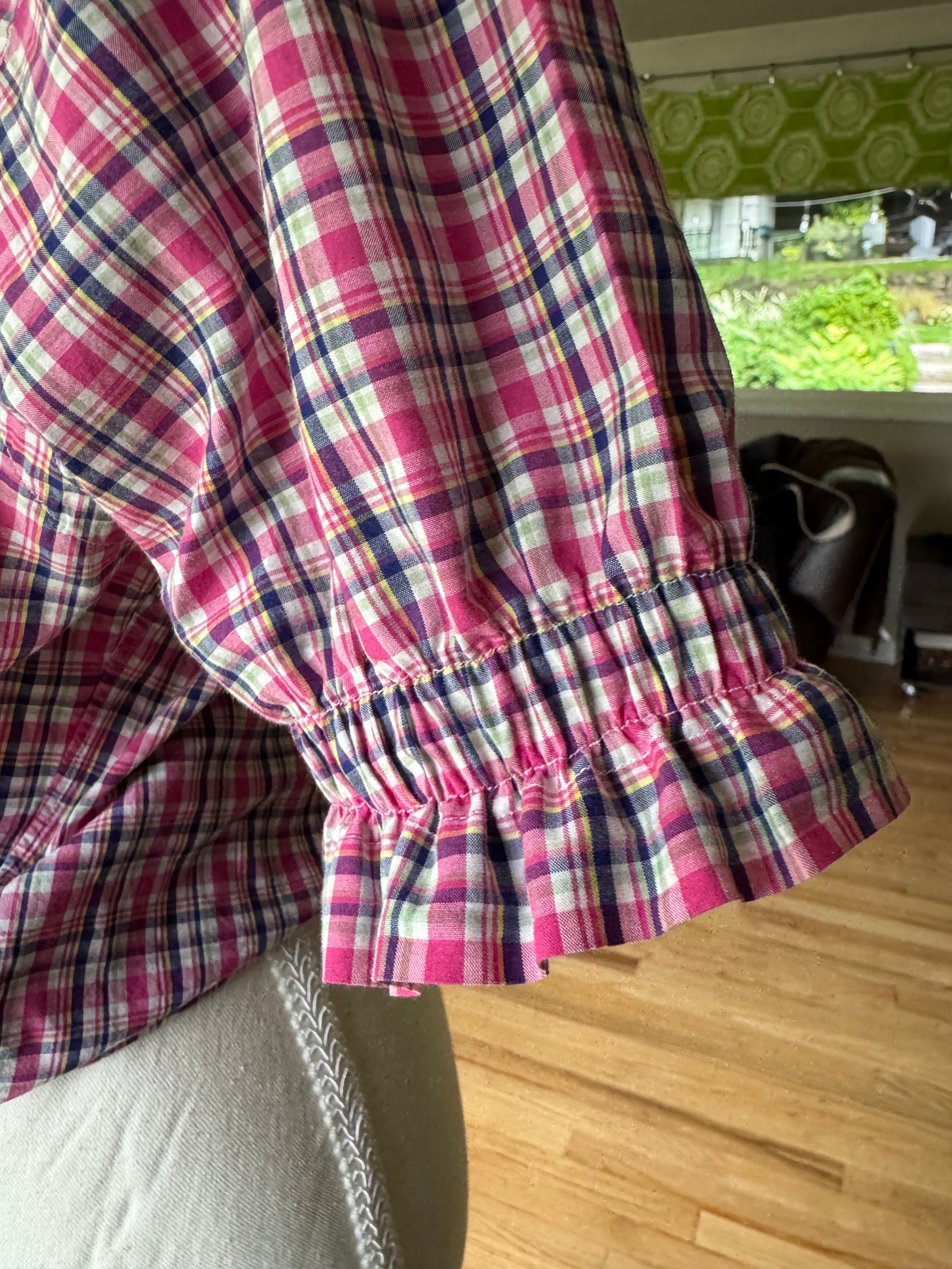Ralph Lauren -Pink Plaid - Short Gathered Sleeve - Size Medium/Large