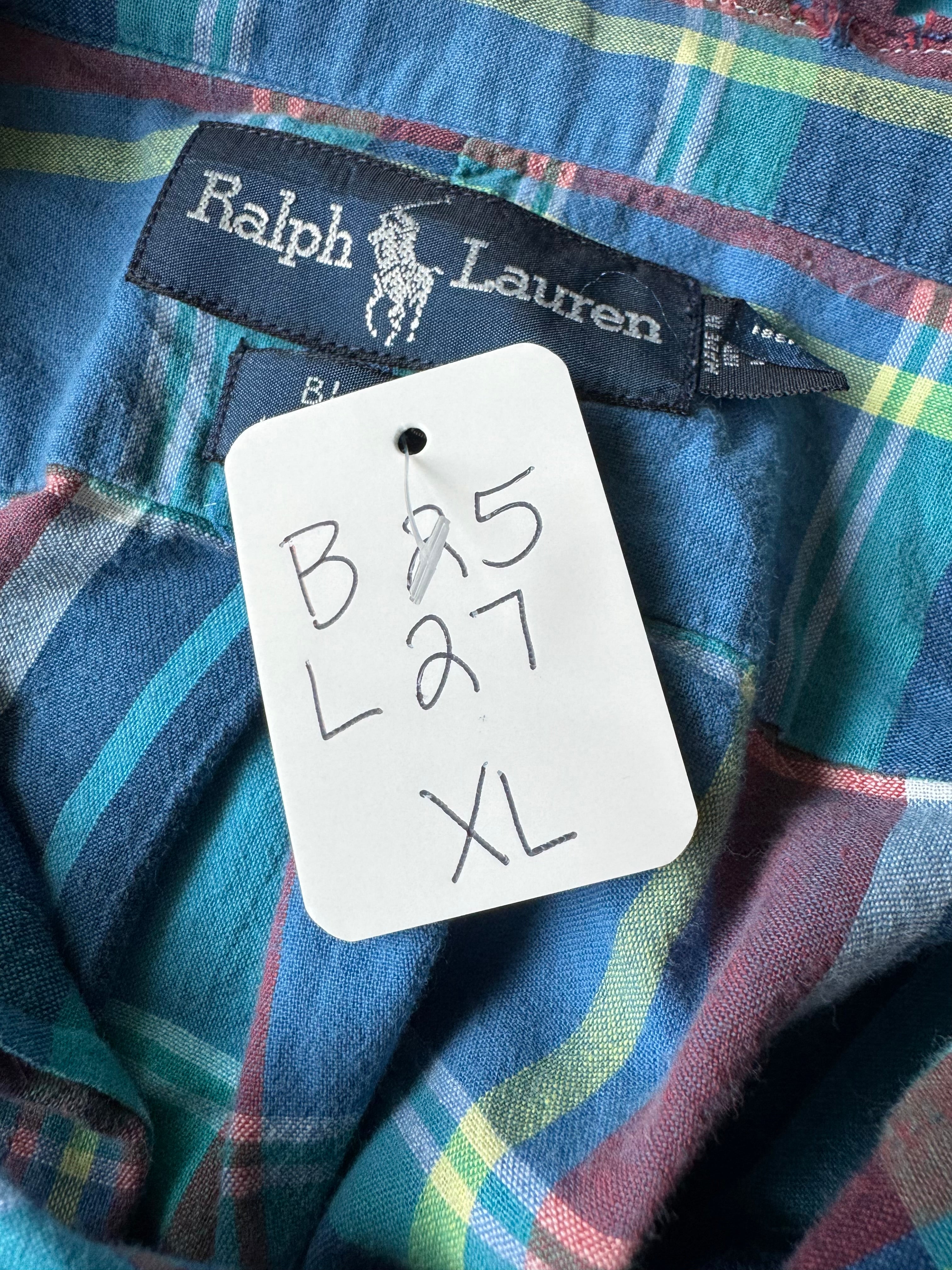 Ralph Lauren - Turquoise Plaid - Short Gathered Sleeve - Size XL