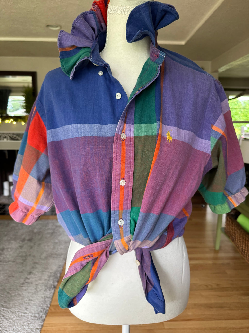 Ralph Lauren - Multi Color Plaid - Short Gathered Sleeve - Size Large