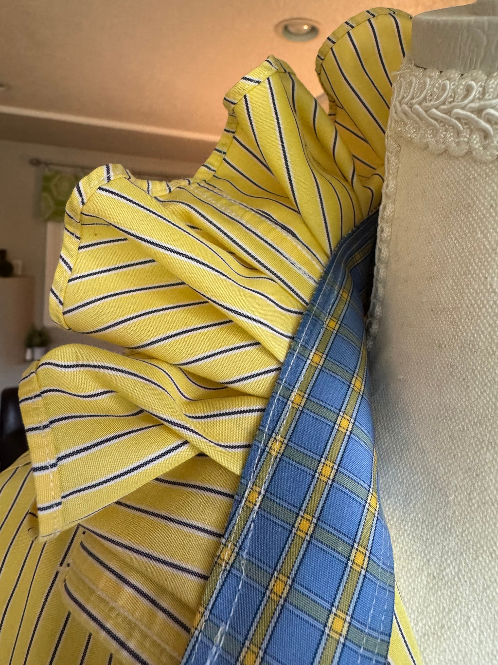 Yellow and Blue Striped Long Sleeve Ruffle Shirt - Size Large