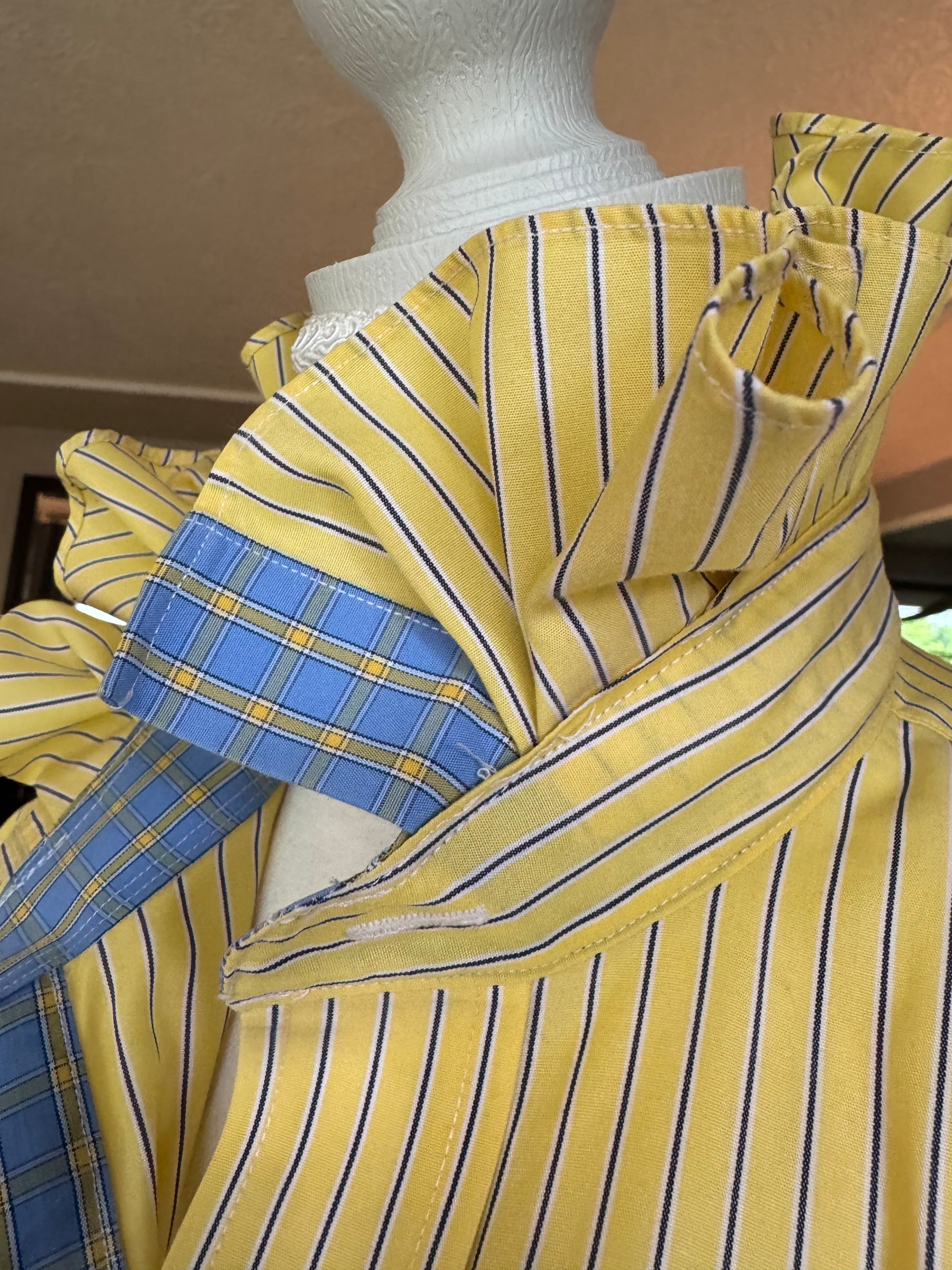 Yellow and Blue Striped Long Sleeve Ruffle Shirt - Size Large