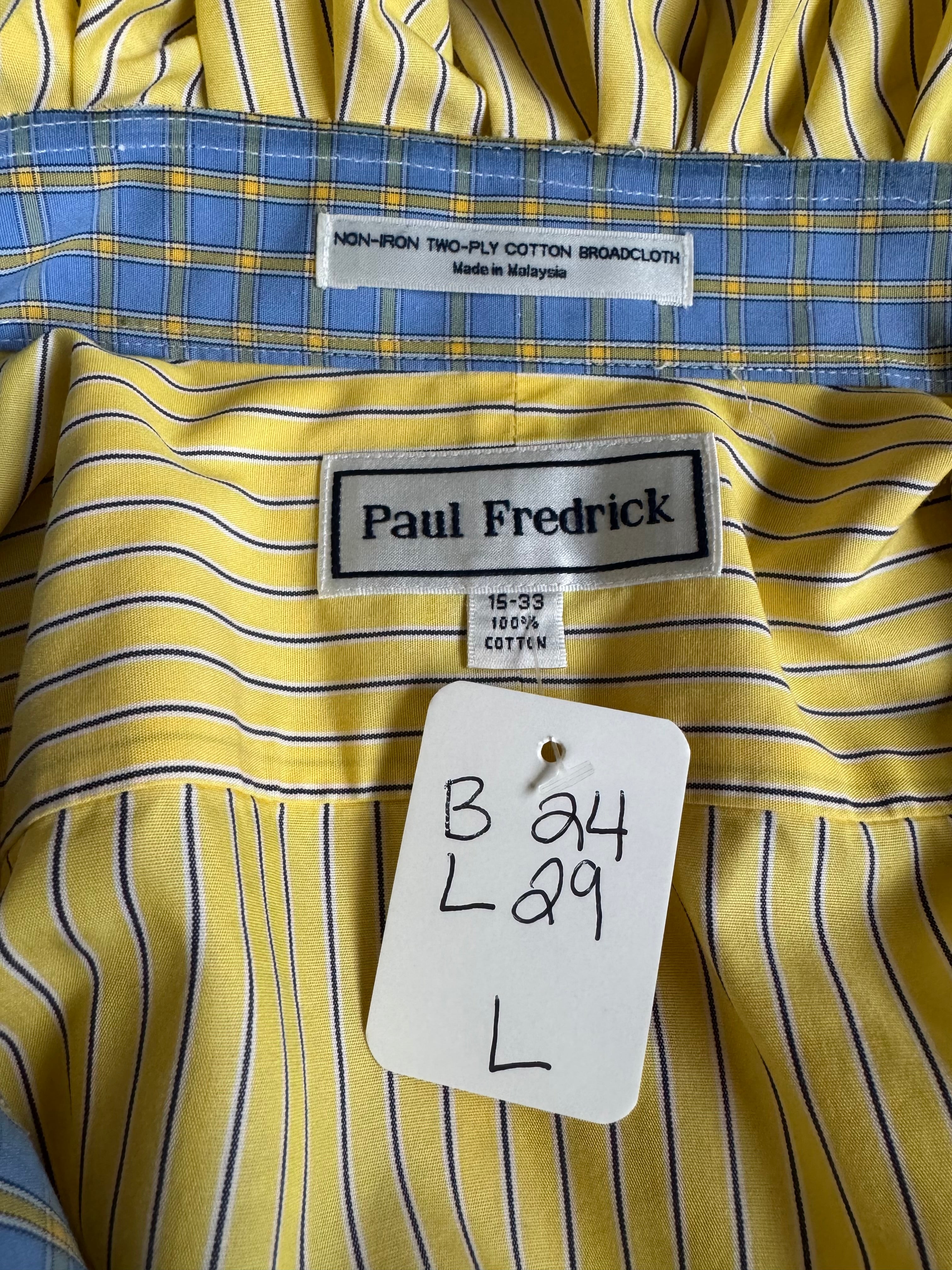 Yellow and Blue Striped Long Sleeve Ruffle Shirt - Size Large
